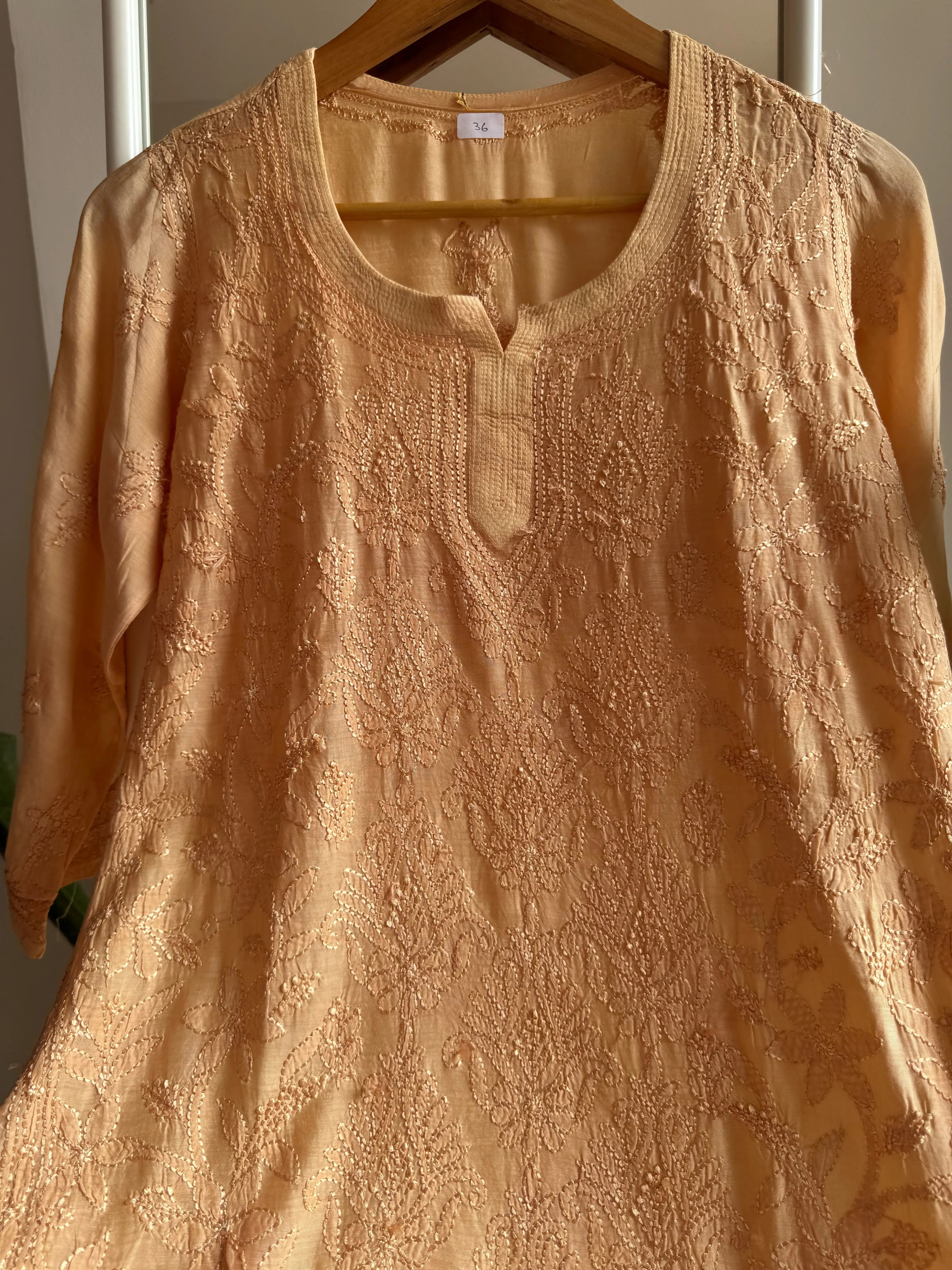Chikankari Muslin short Top in Beige ARIAA CHIKANKARI