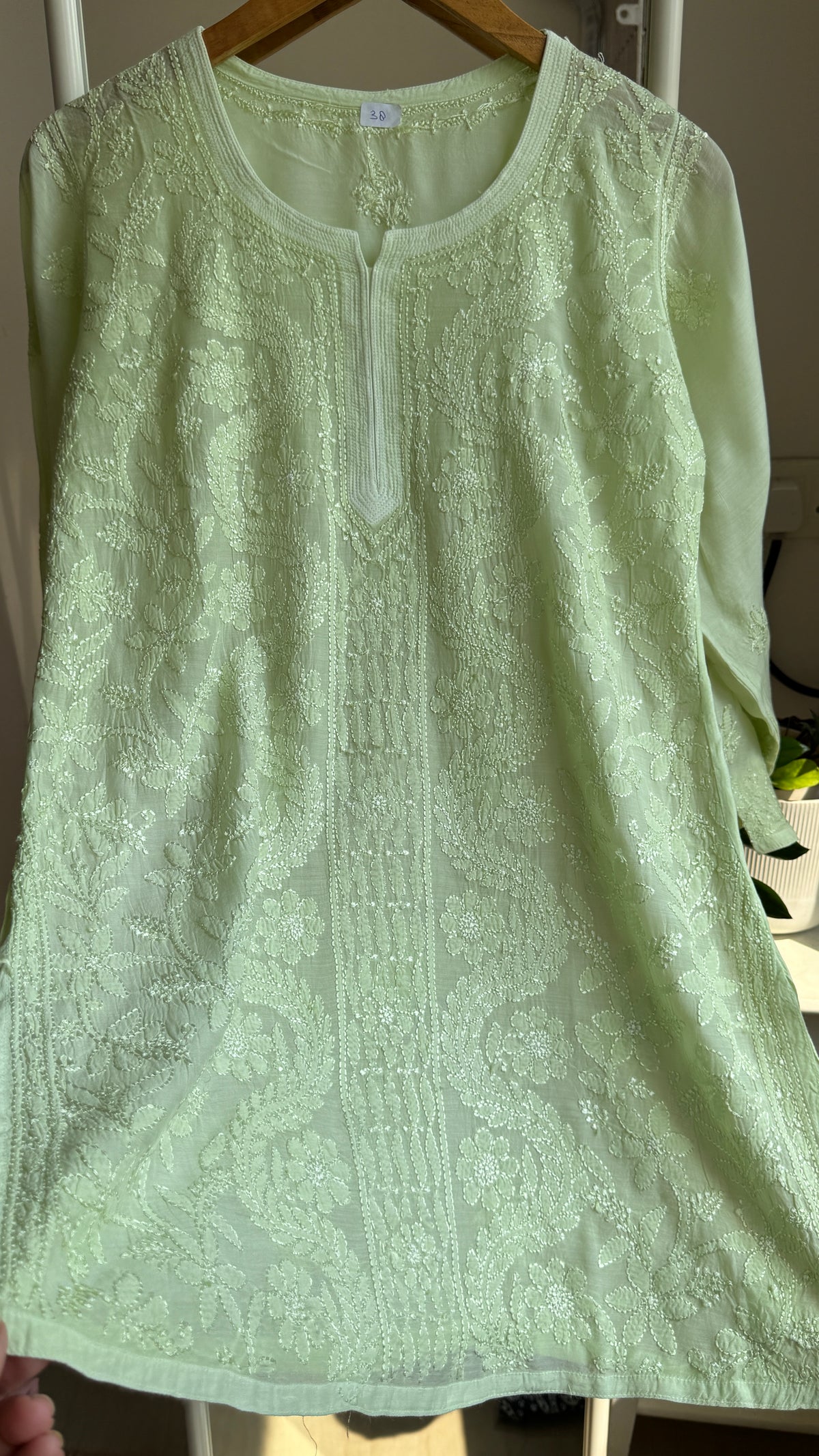 Chikankari Muslin short Top in Apple Green - HOOR Collection