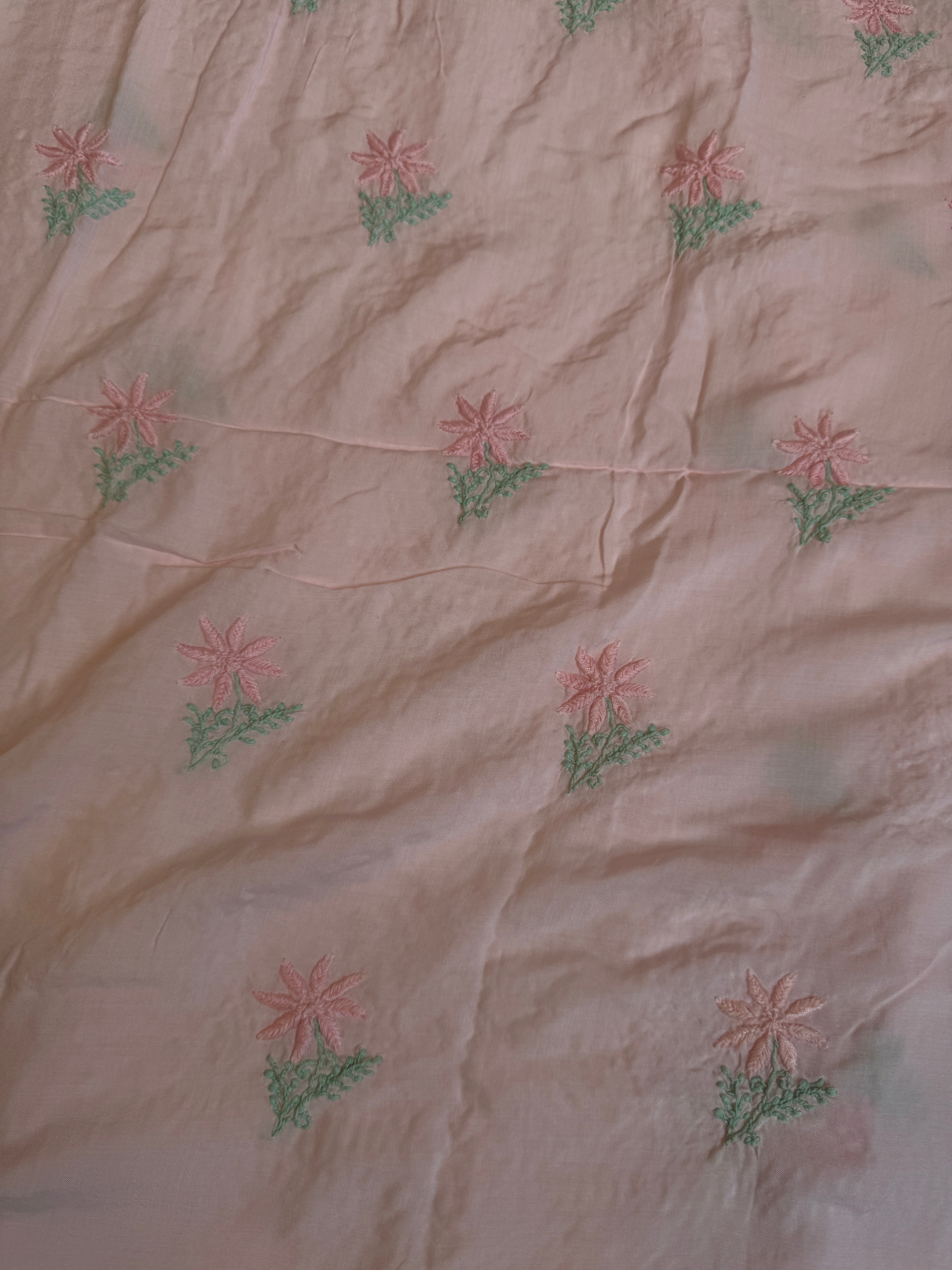 Modal Chikankari Unstitched Kurti Fabric - Pink-Multi Thread ARIAA CHIKANKARI