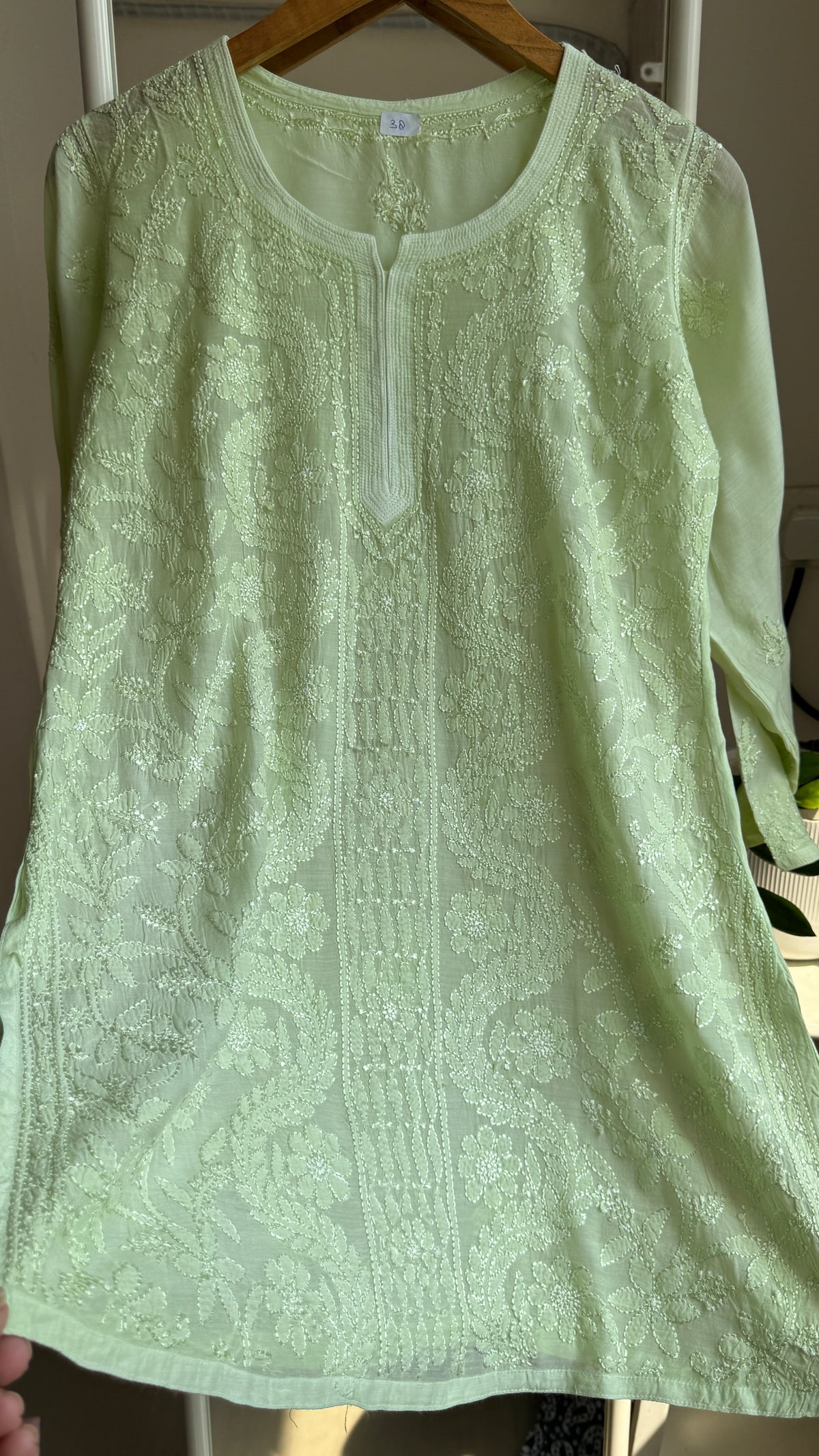 Chikankari Muslin short Top in Apple Green - HOOR Collection