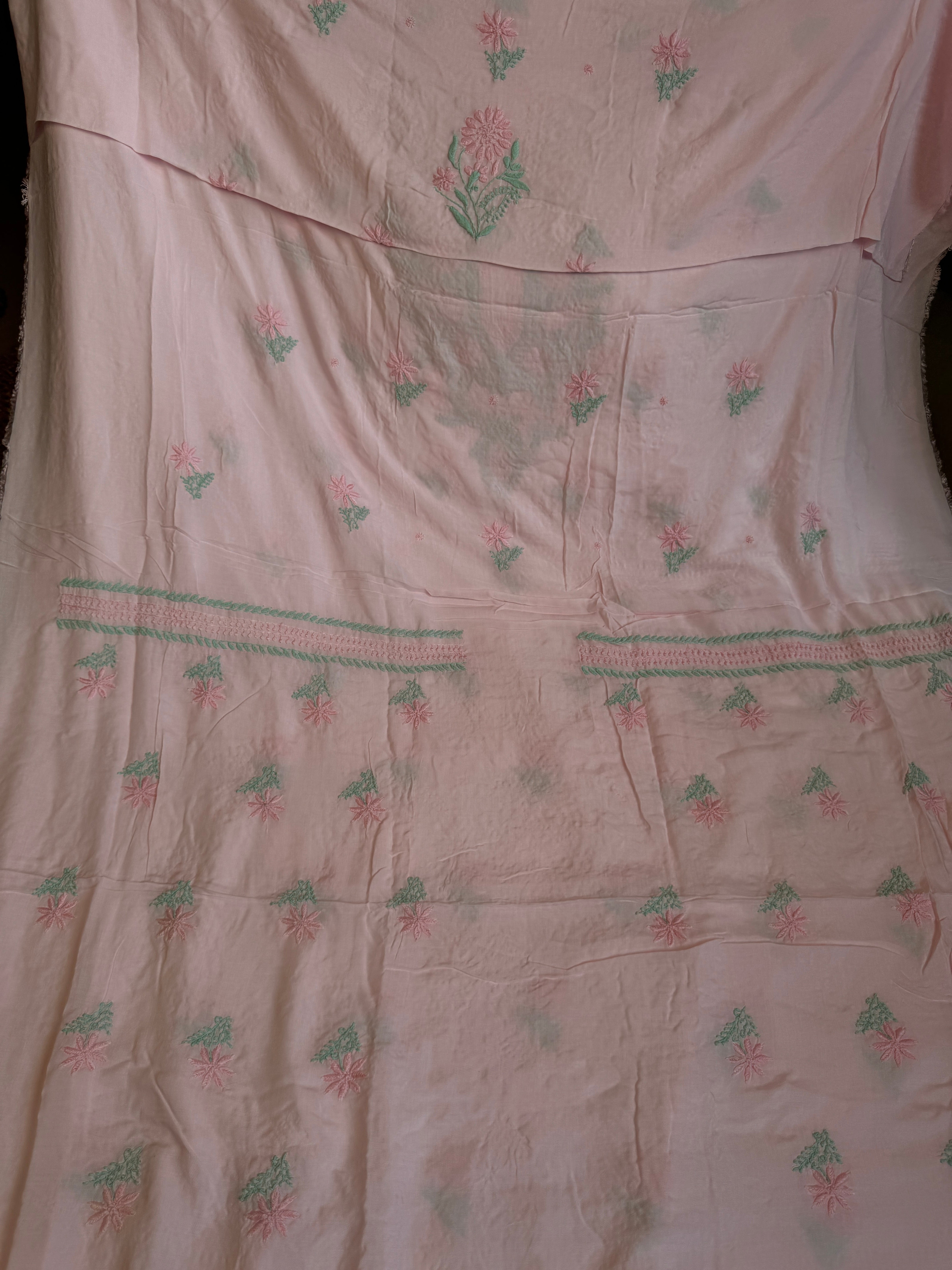 Modal Chikankari Unstitched Kurti Fabric - Pink-Multi Thread ARIAA CHIKANKARI