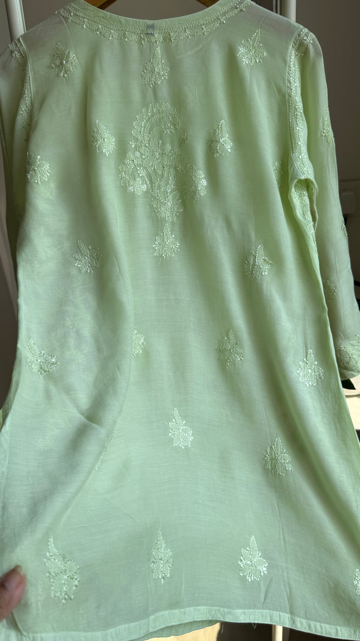 Chikankari Muslin short Top in Apple Green - HOOR Collection