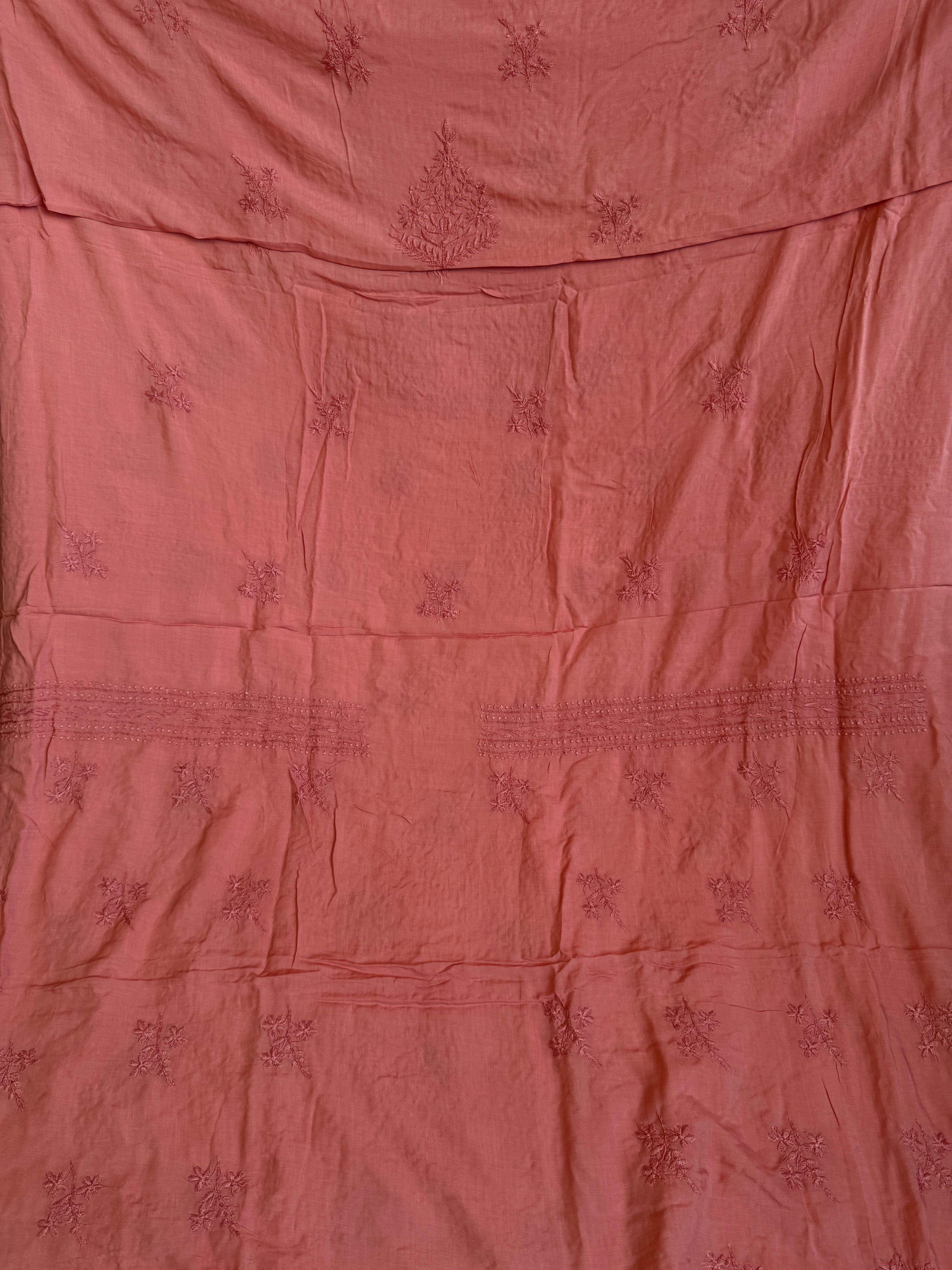 Modal Unstitched Kurti Fabric - Rosewood Pink ARIAA CHIKANKARI