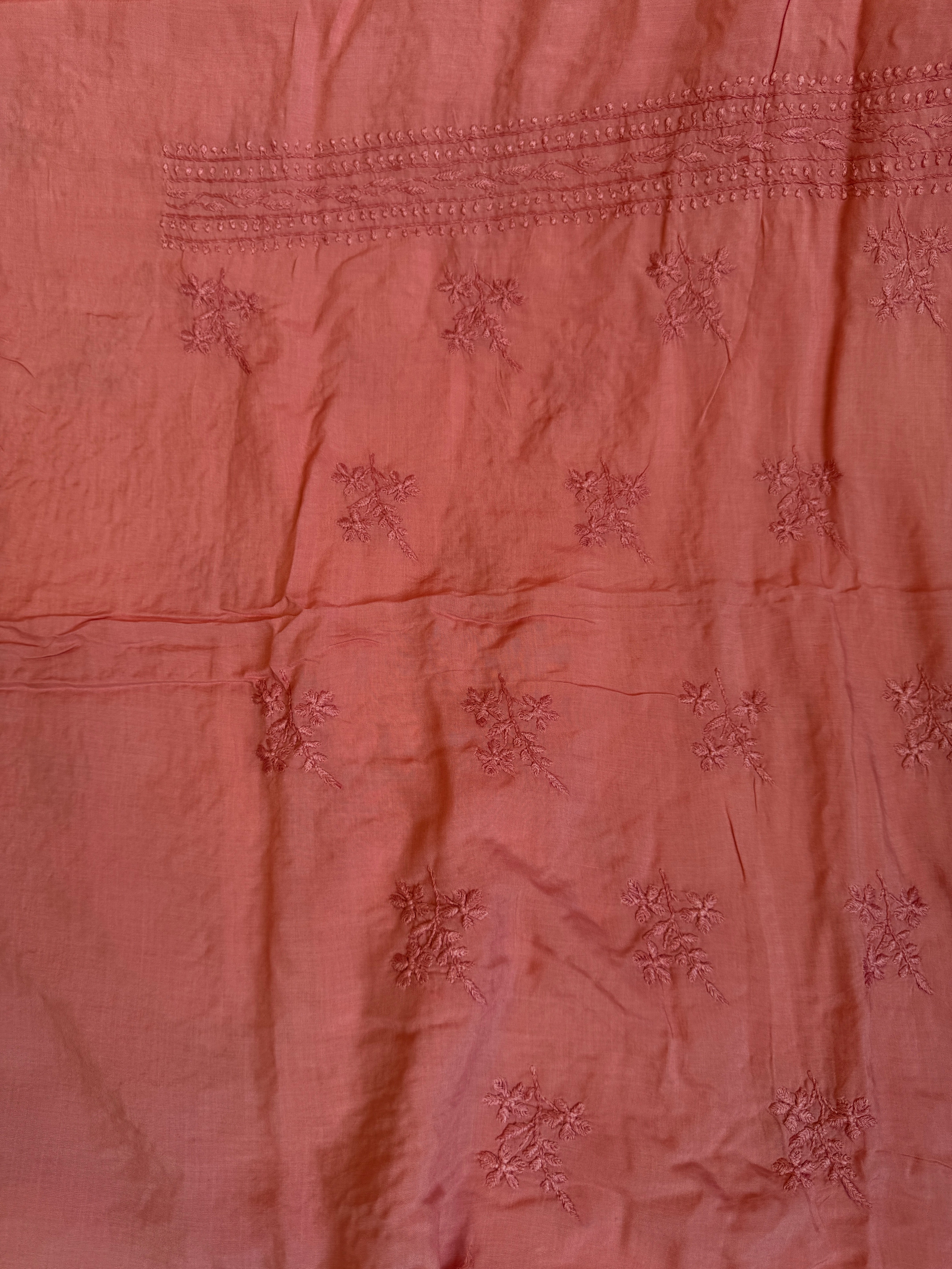 Modal Unstitched Kurti Fabric - Rosewood Pink ARIAA CHIKANKARI