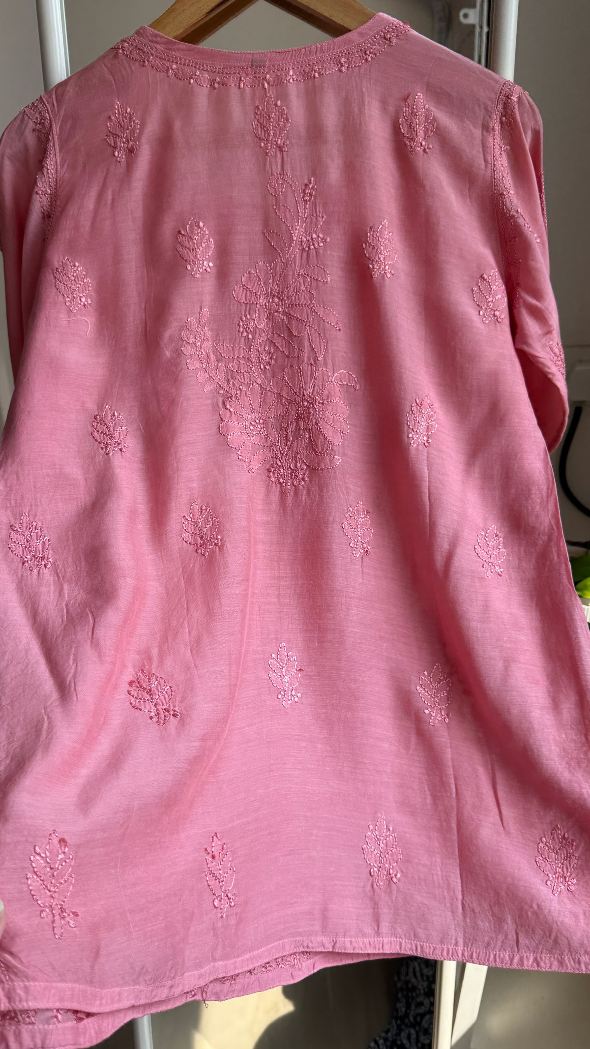 Chikankari Muslin short Top in Rosewood - HOOR Collection