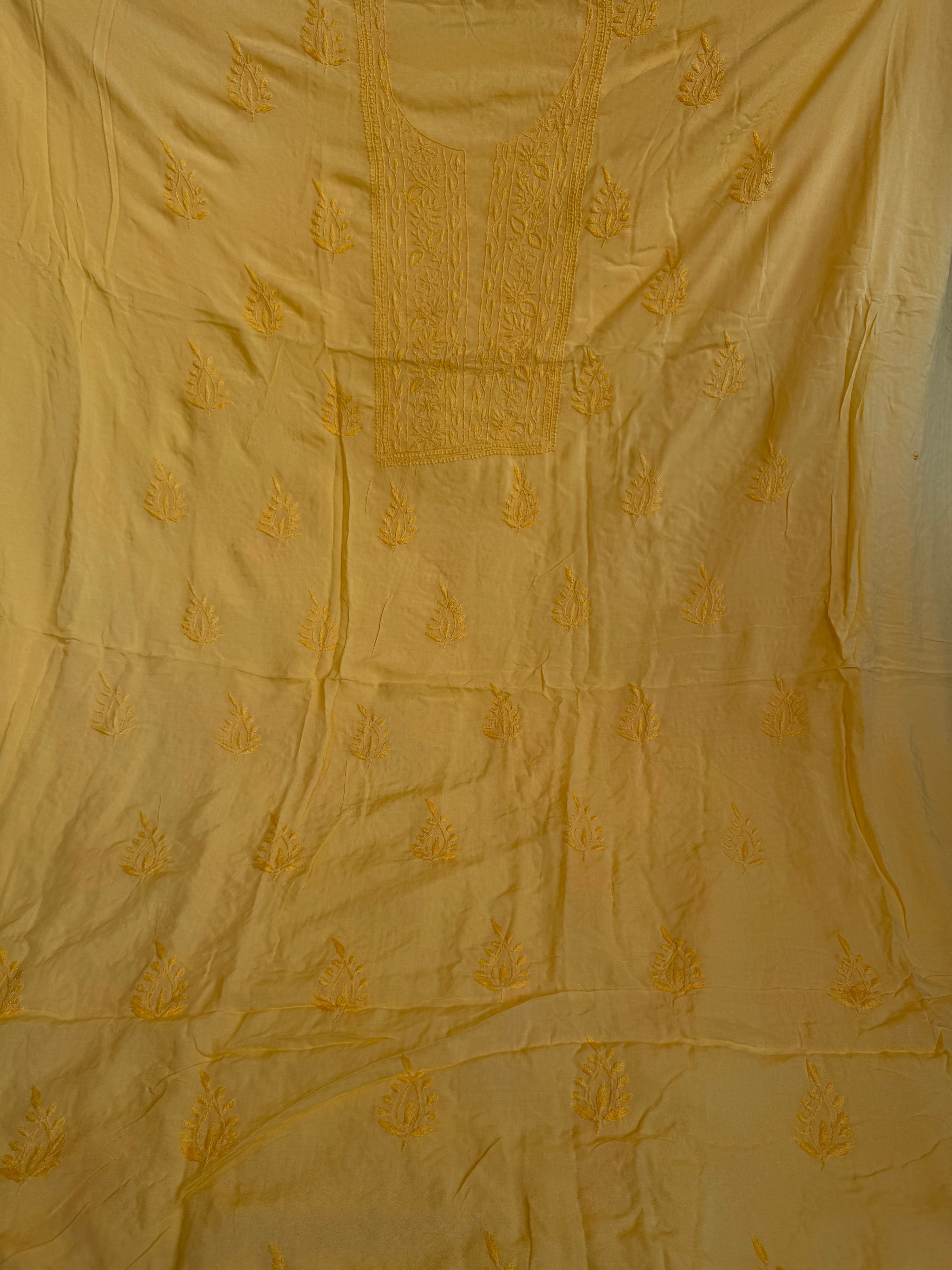 Modal Unstitched Kurti Fabric - Yellow ARIAA CHIKANKARI