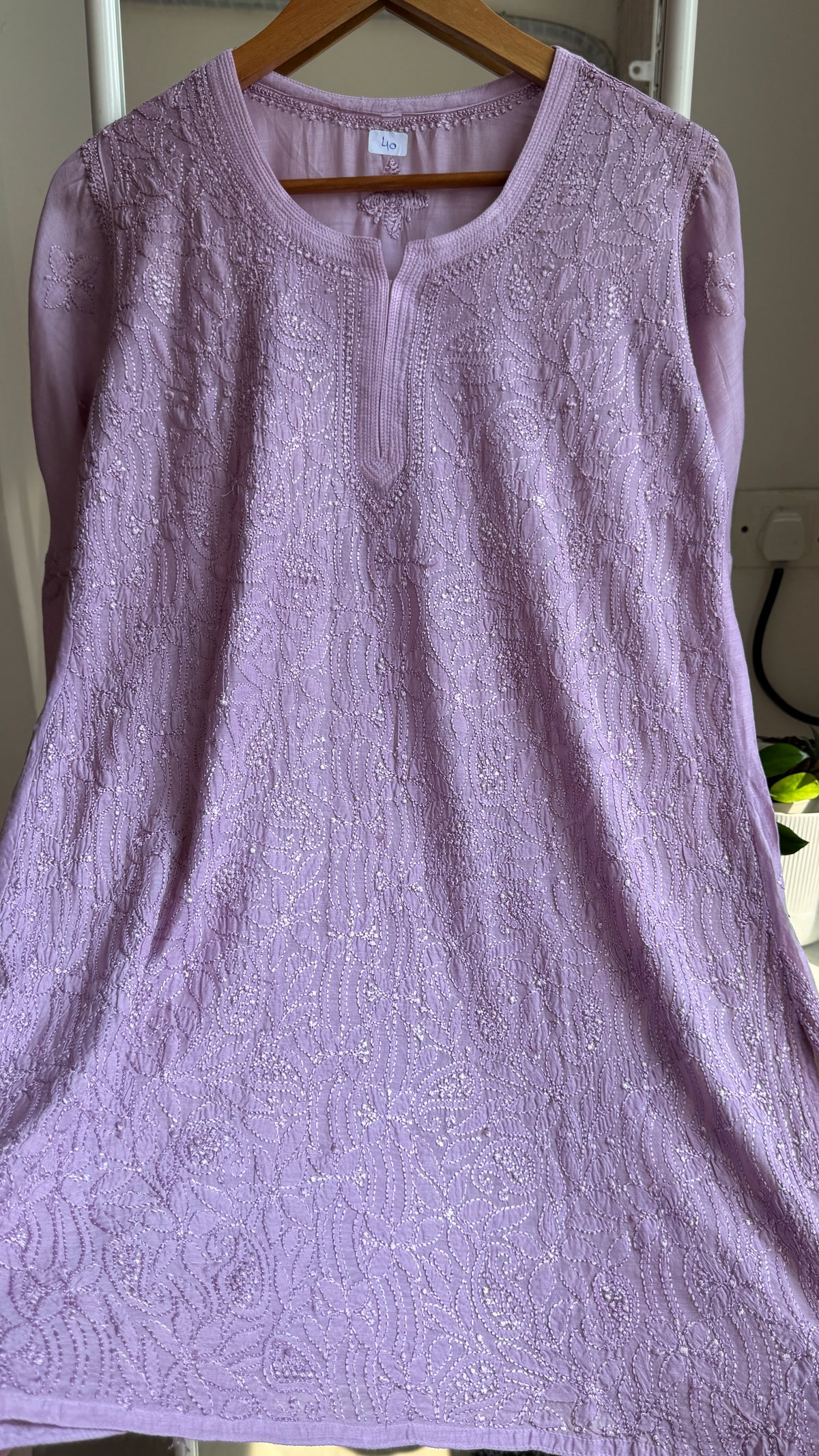 Chikankari Muslin short Top in Mauve - HOOR Collection