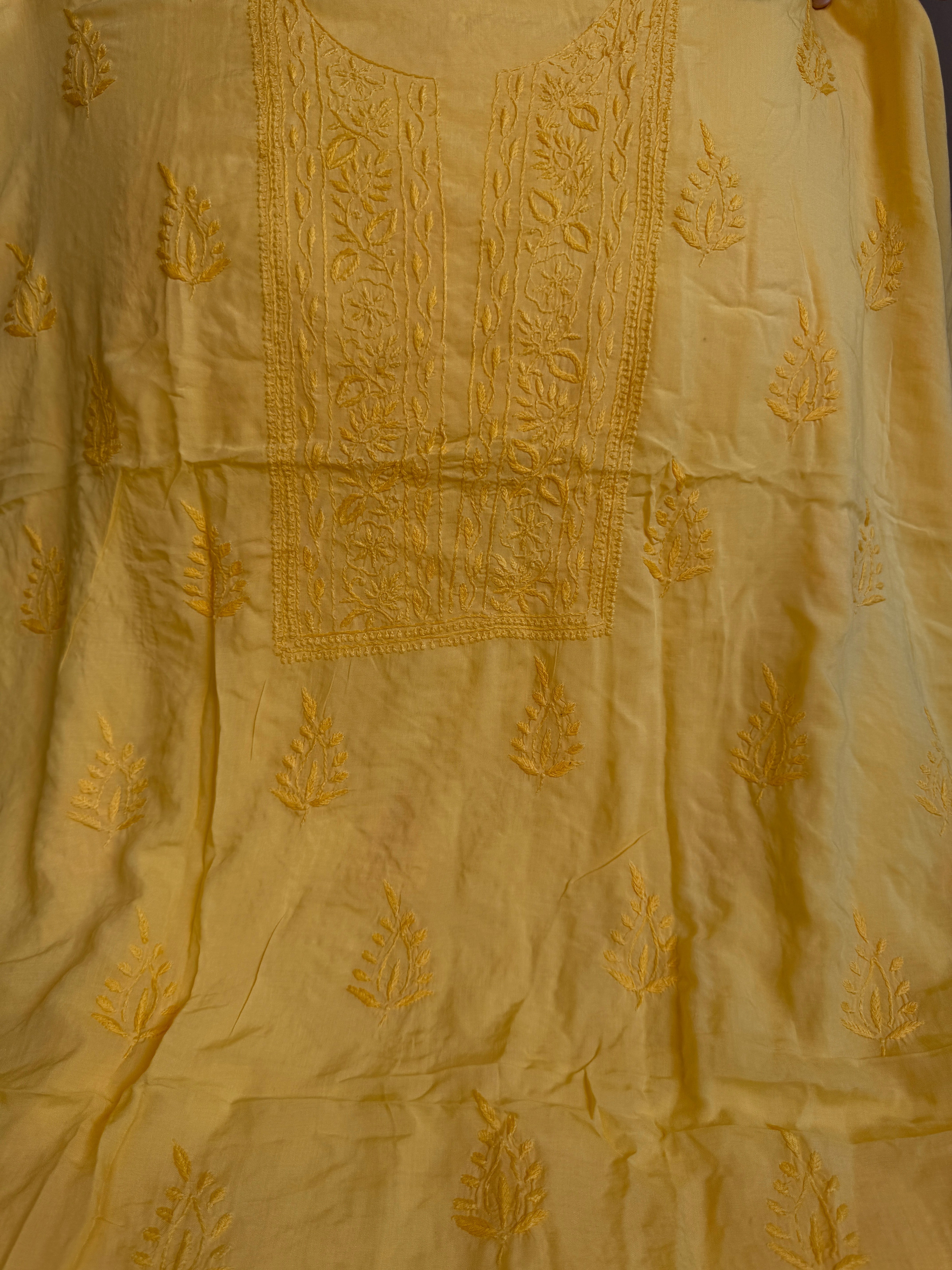 Modal Unstitched Kurti Fabric - Yellow ARIAA CHIKANKARI