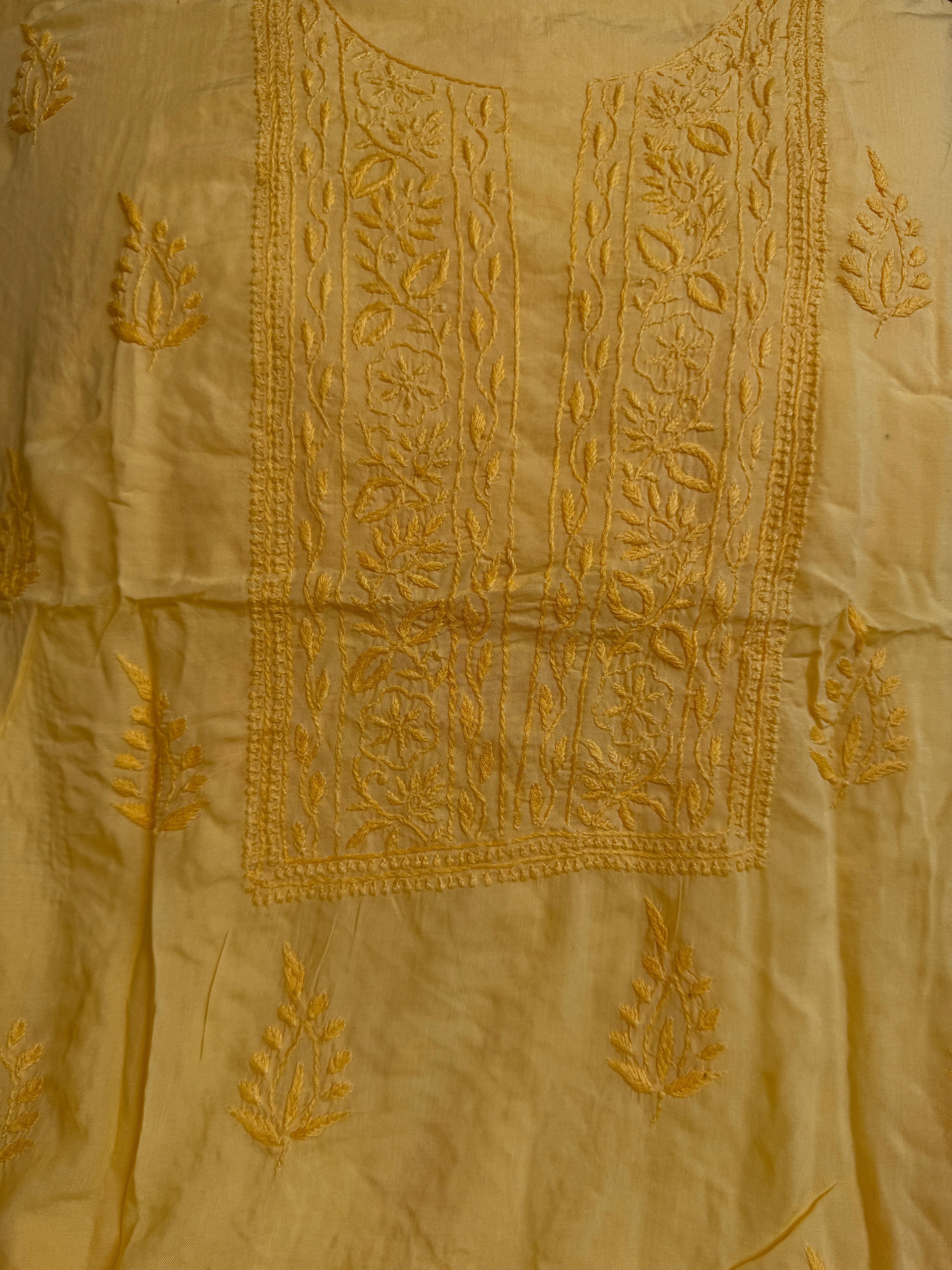 Modal Unstitched Kurti Fabric - Yellow ARIAA CHIKANKARI