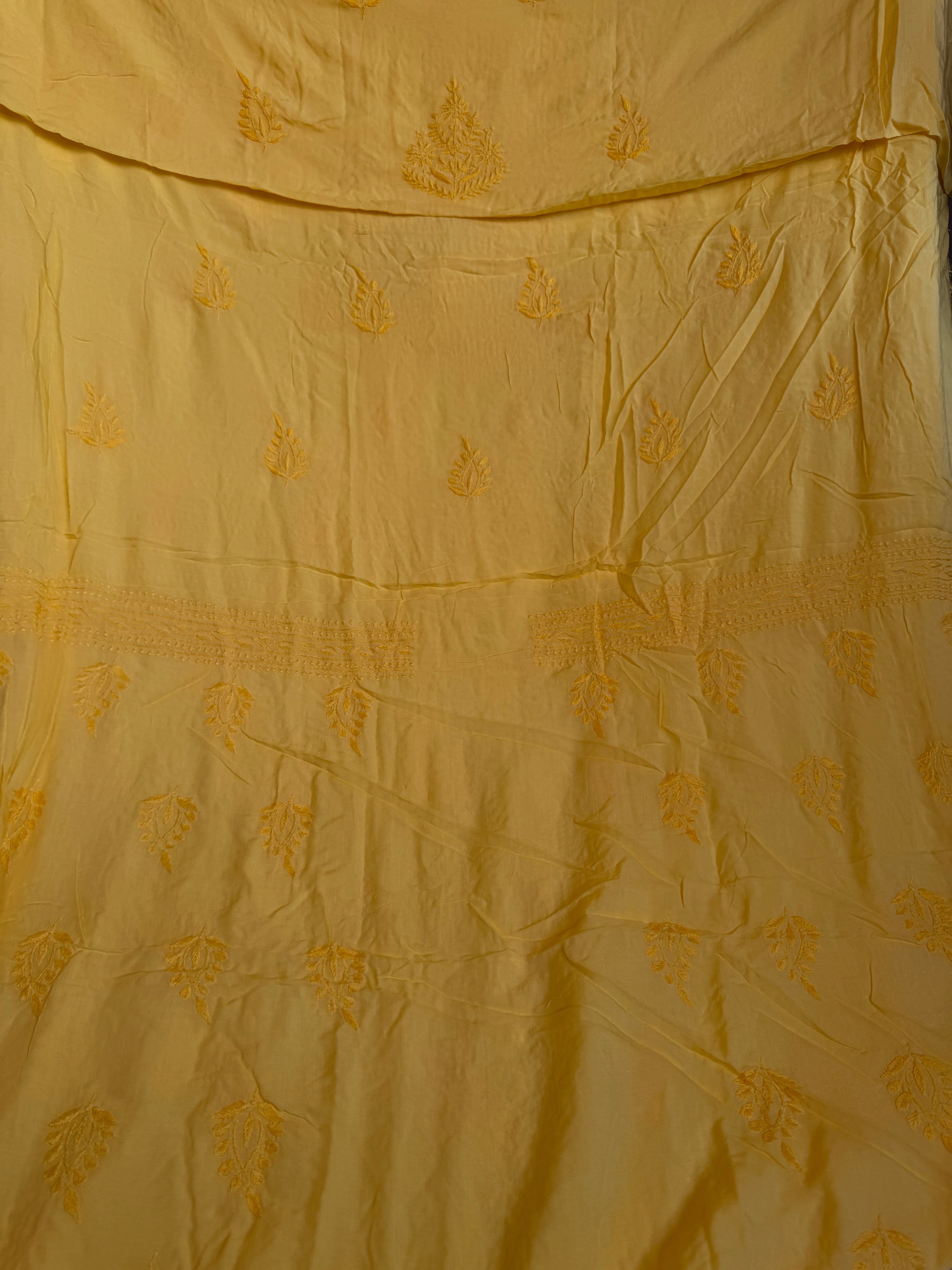 Modal Unstitched Kurti Fabric - Yellow ARIAA CHIKANKARI
