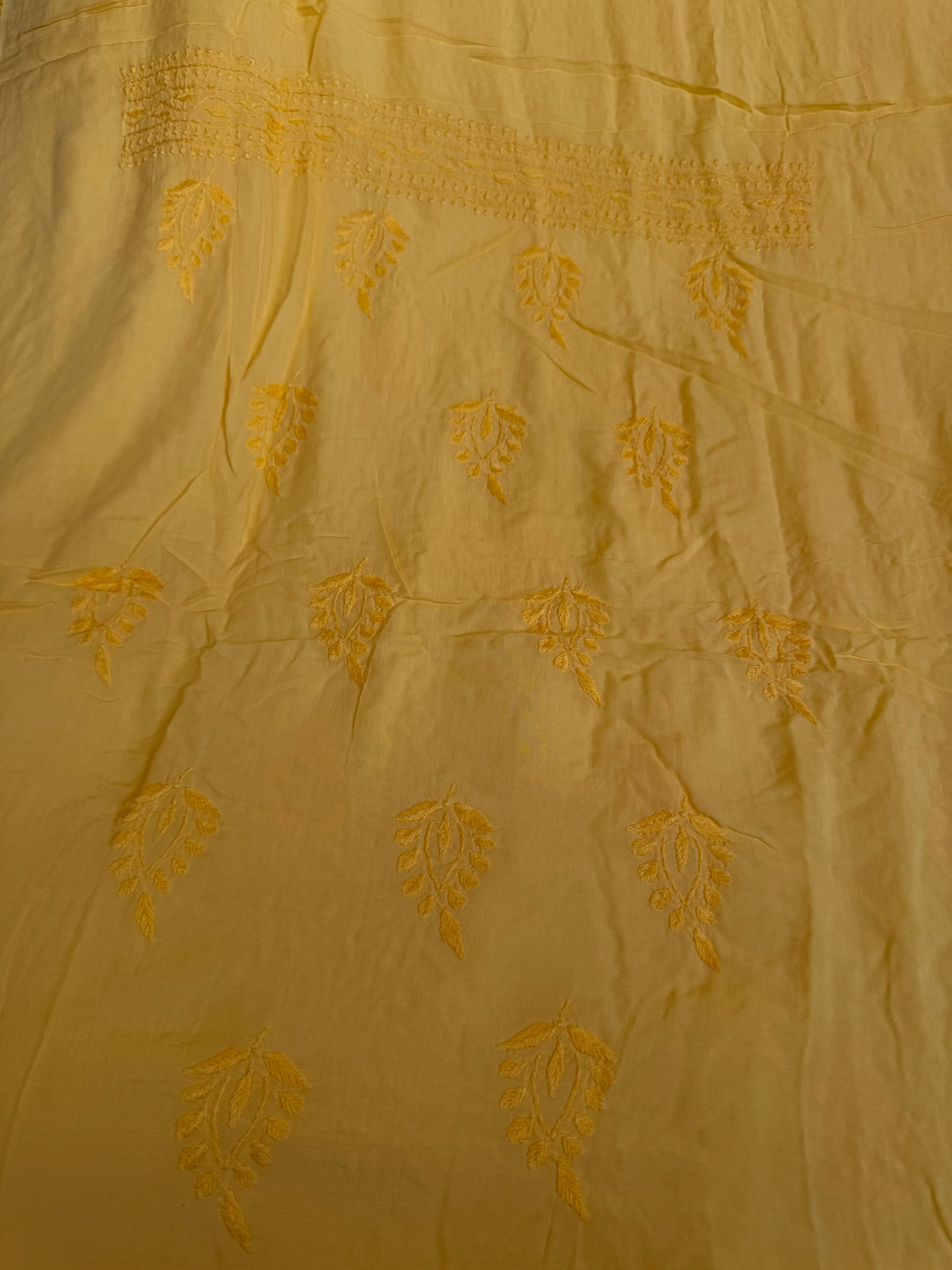 Modal Unstitched Kurti Fabric - Yellow ARIAA CHIKANKARI