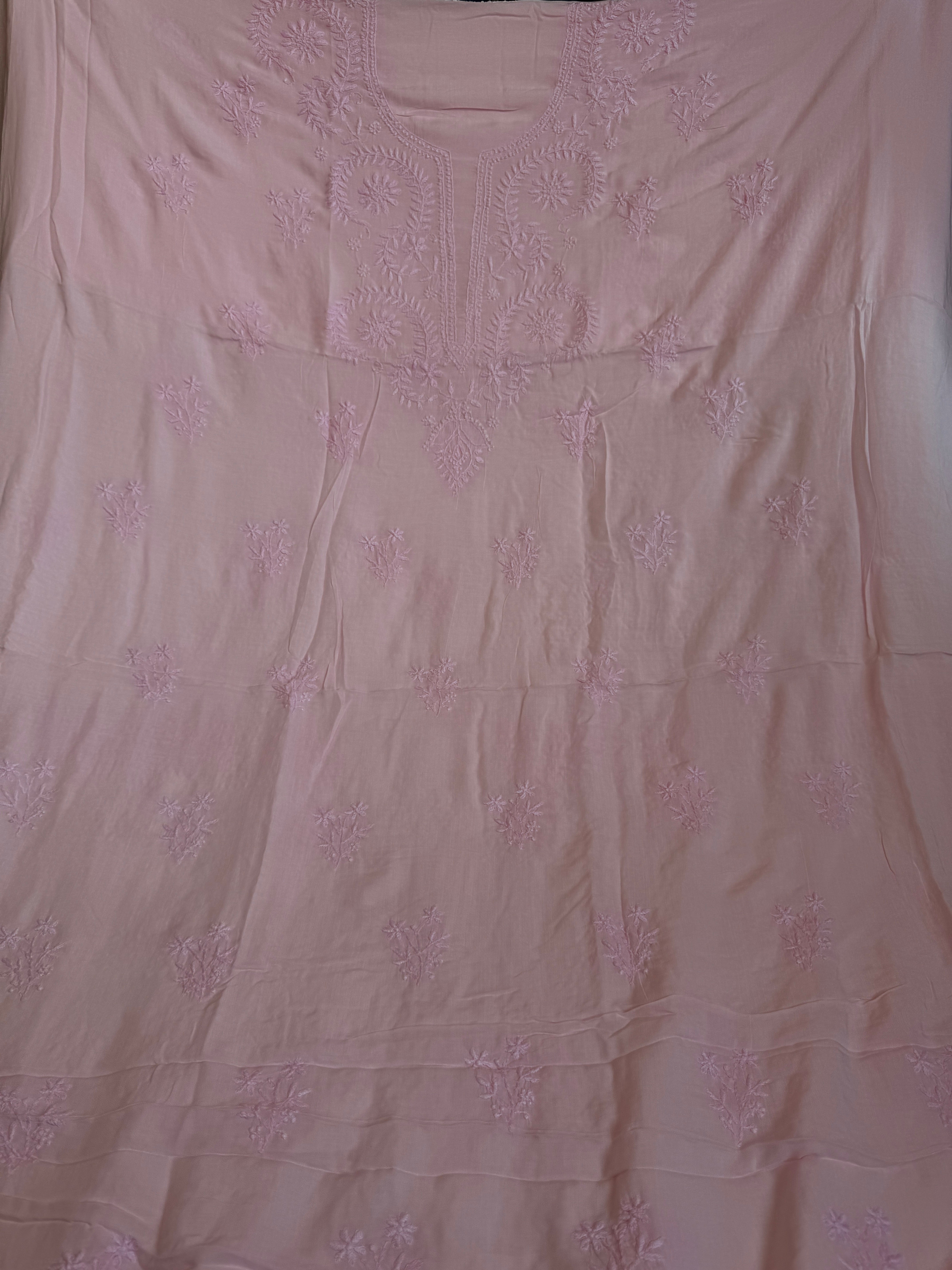 Modal Chikankari Unstitched Kurti Fabric - Pink ARIAA CHIKANKARI