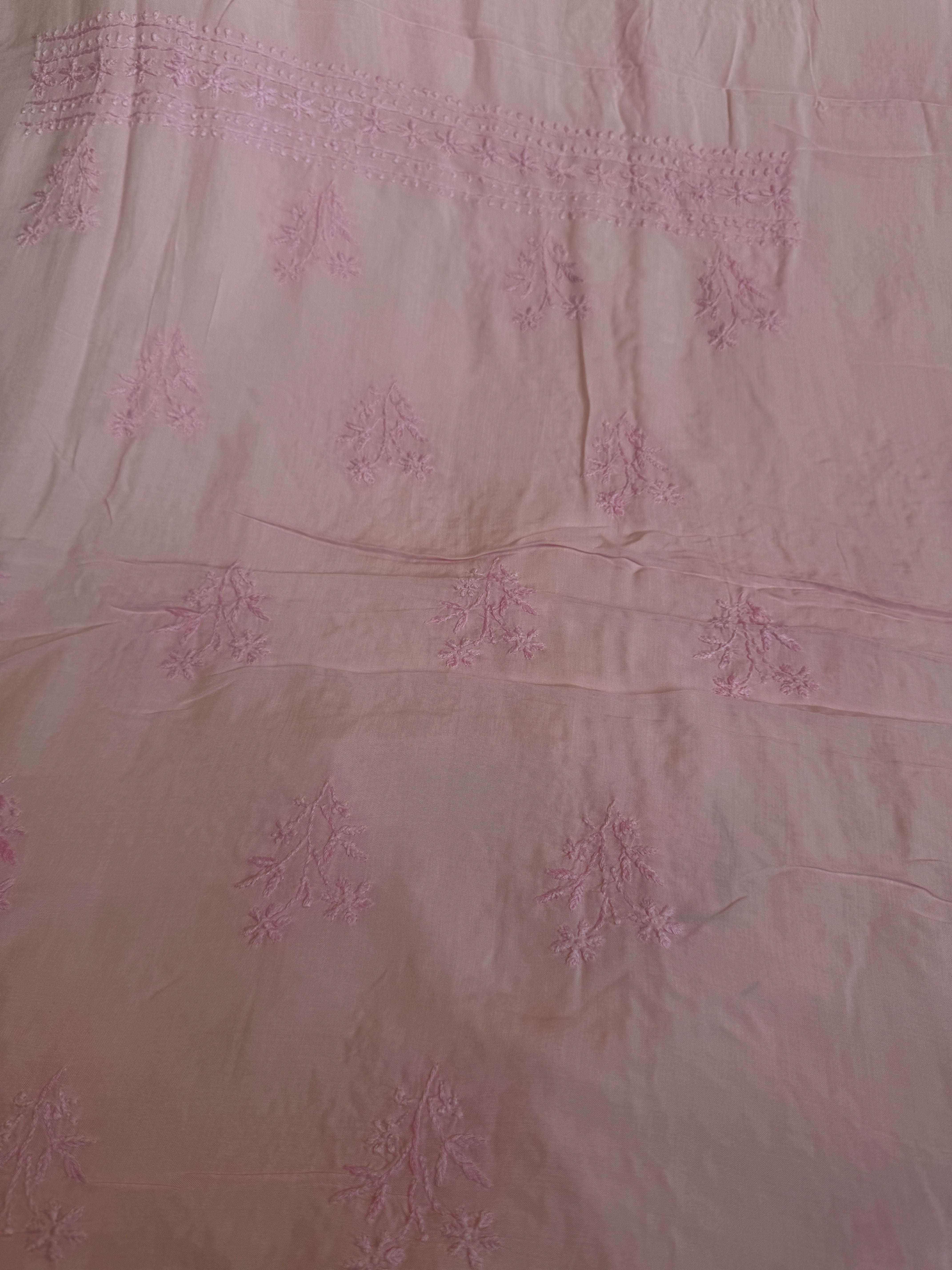 Modal Chikankari Unstitched Kurti Fabric - Pink ARIAA CHIKANKARI