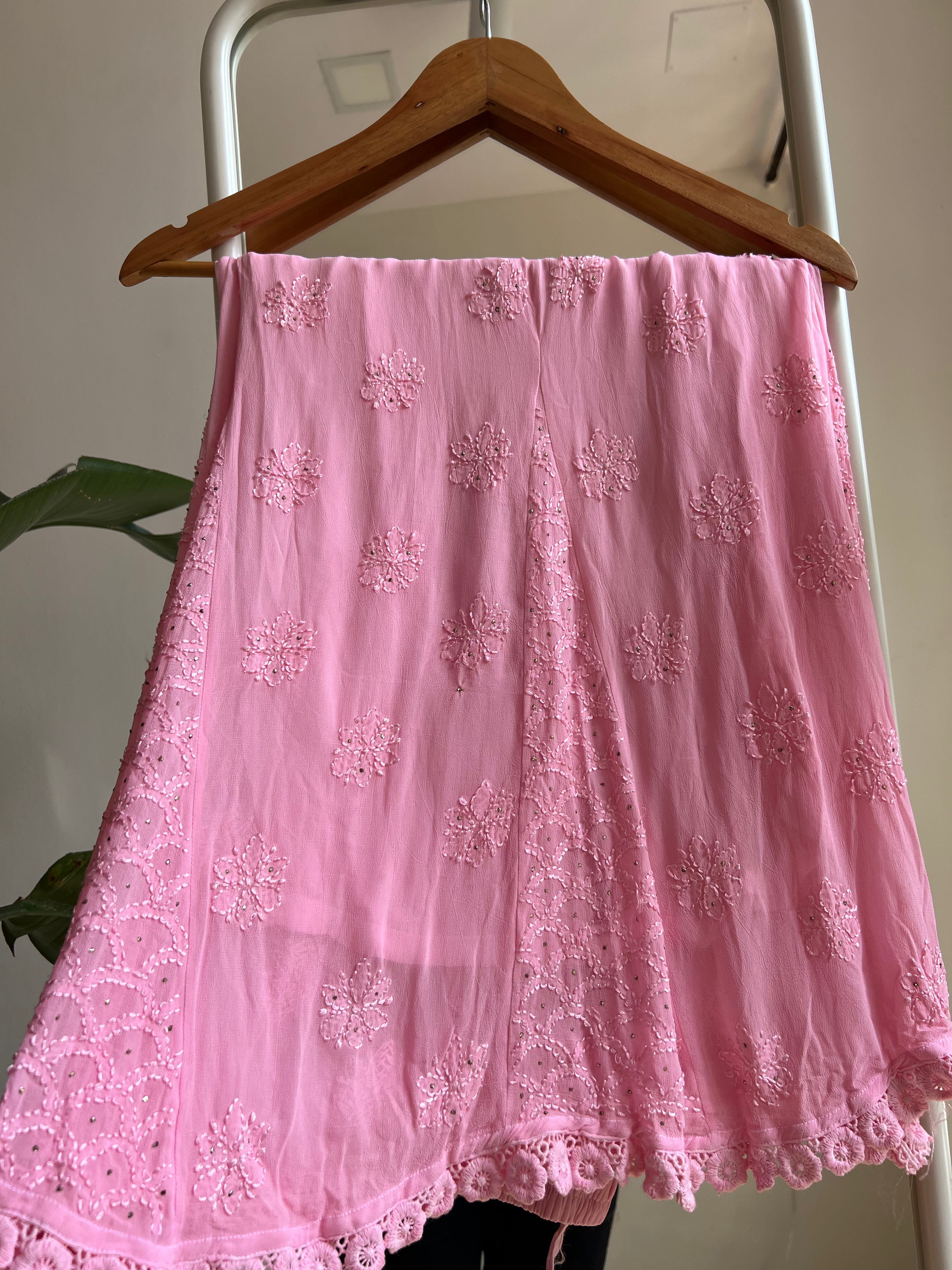 Chikankari Plazzo with mukaish - Flare - Pink ARIAA CHIKANKARI