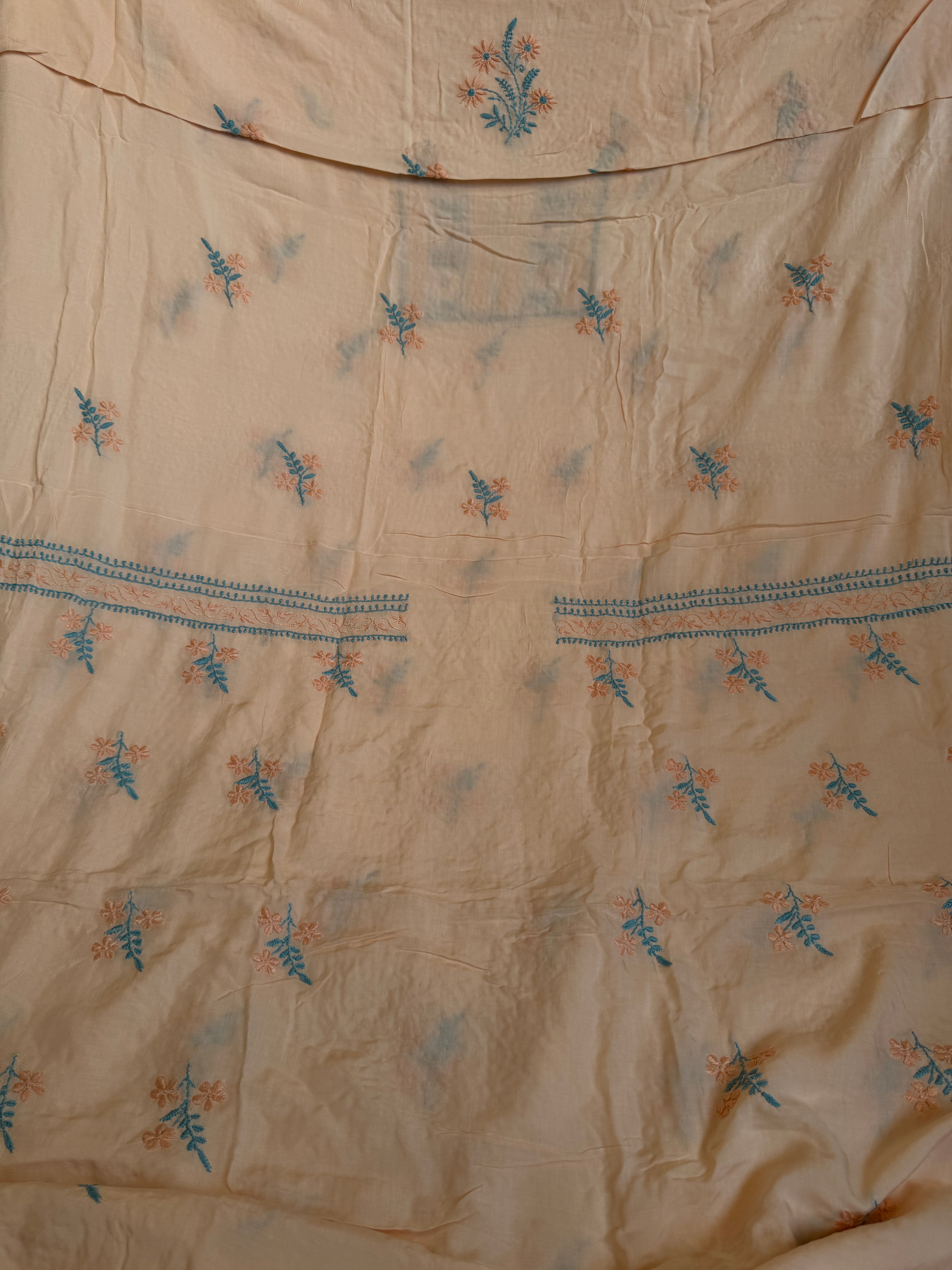 Modal Unstitched Kurti Fabric - Peach- Multi Threadwork ARIAA CHIKANKARI
