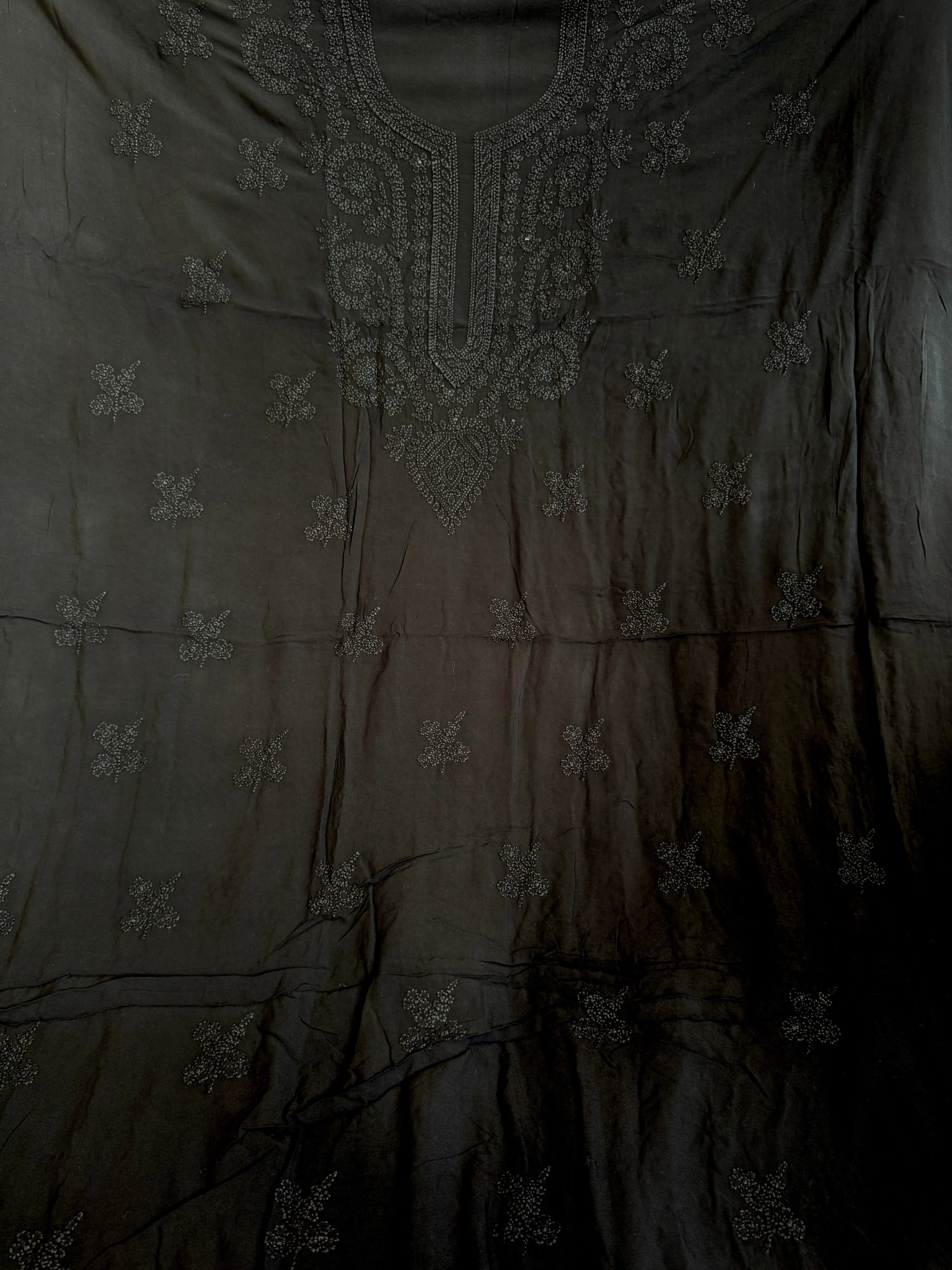 Modal Chikankari Unstitched Kurti Fabric - Black ARIAA CHIKANKARI