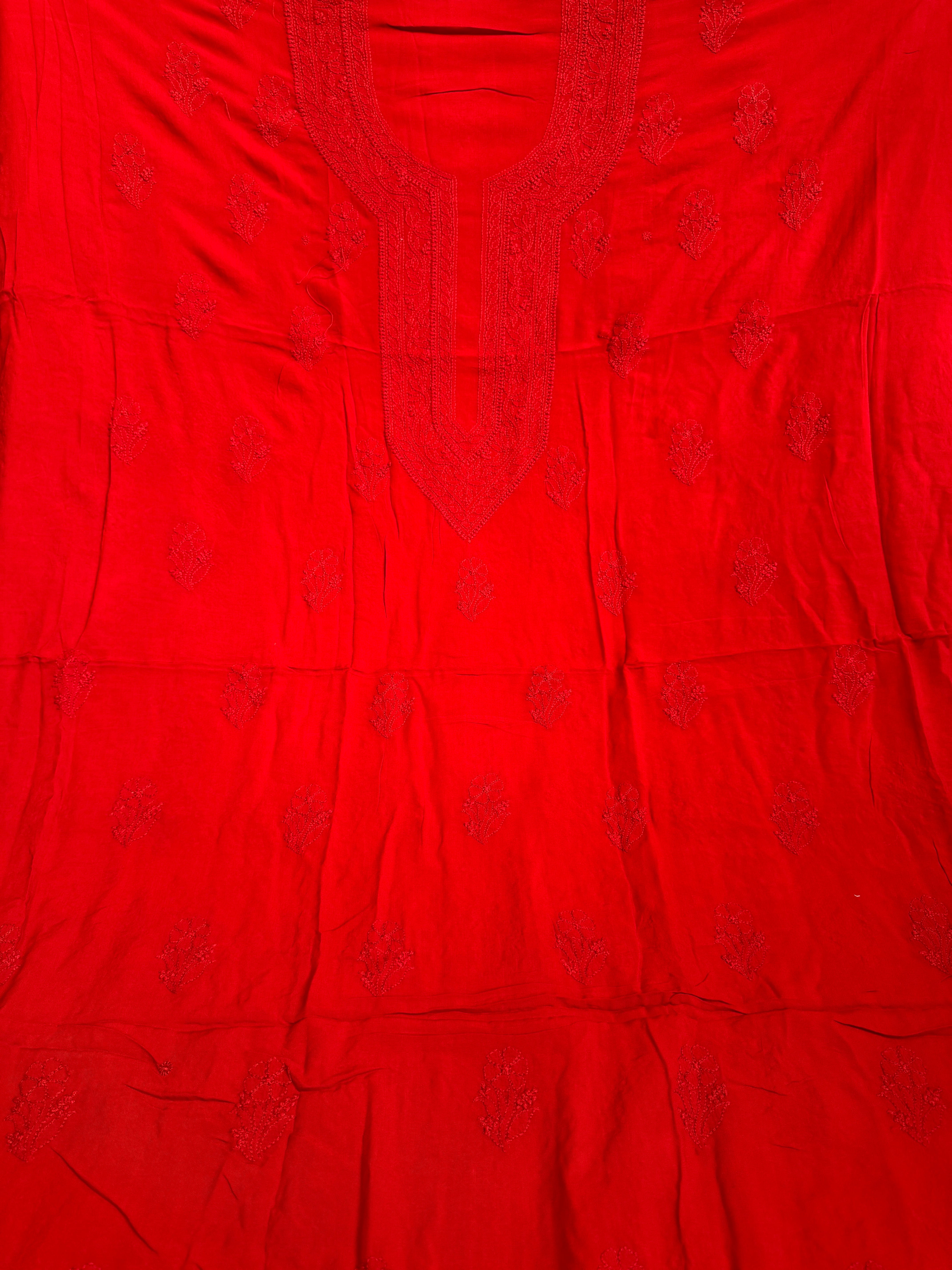 Modal Unstitched Kurti Fabric - Red ARIAA CHIKANKARI
