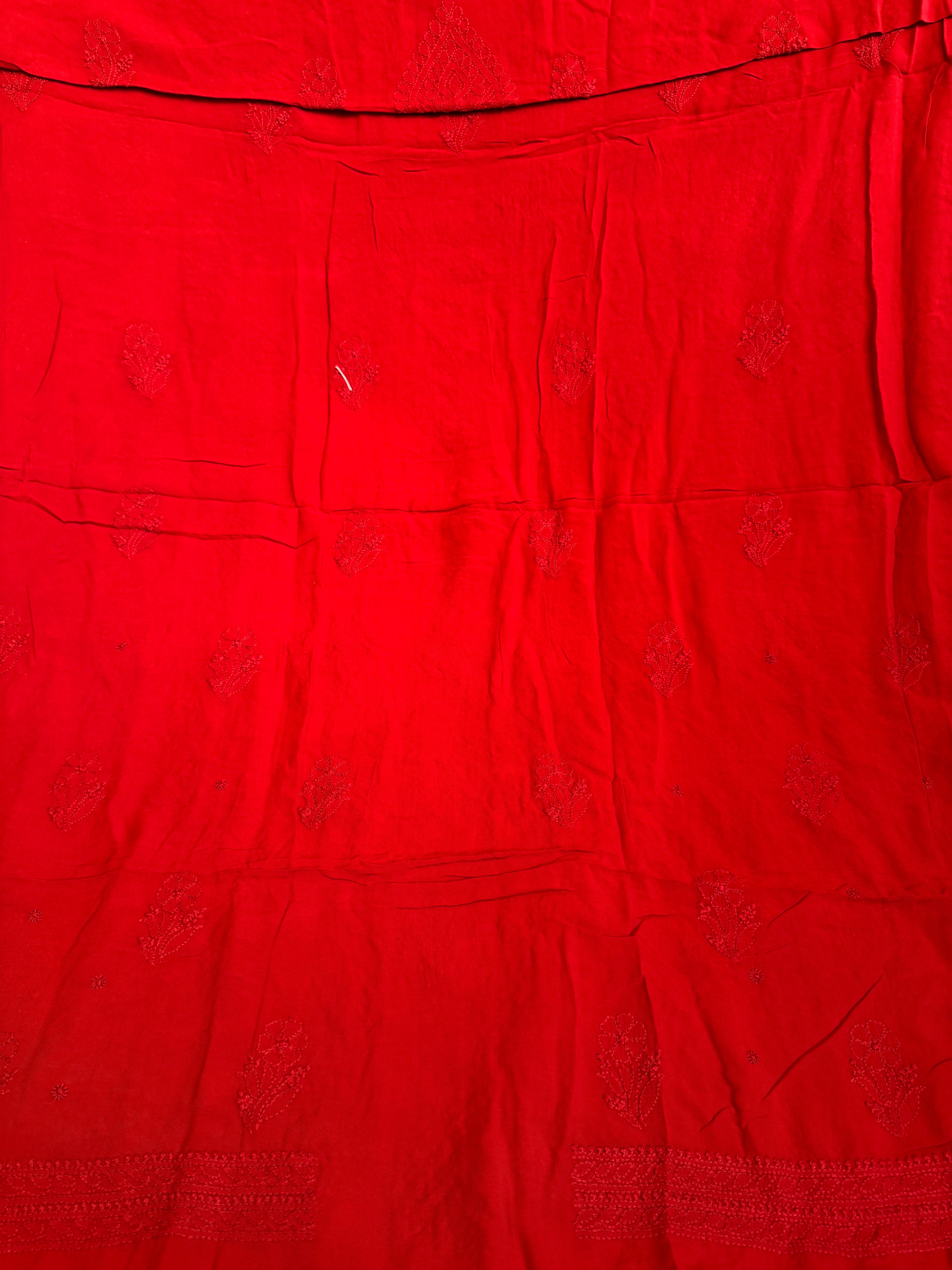 Modal Unstitched Kurti Fabric - Red ARIAA CHIKANKARI