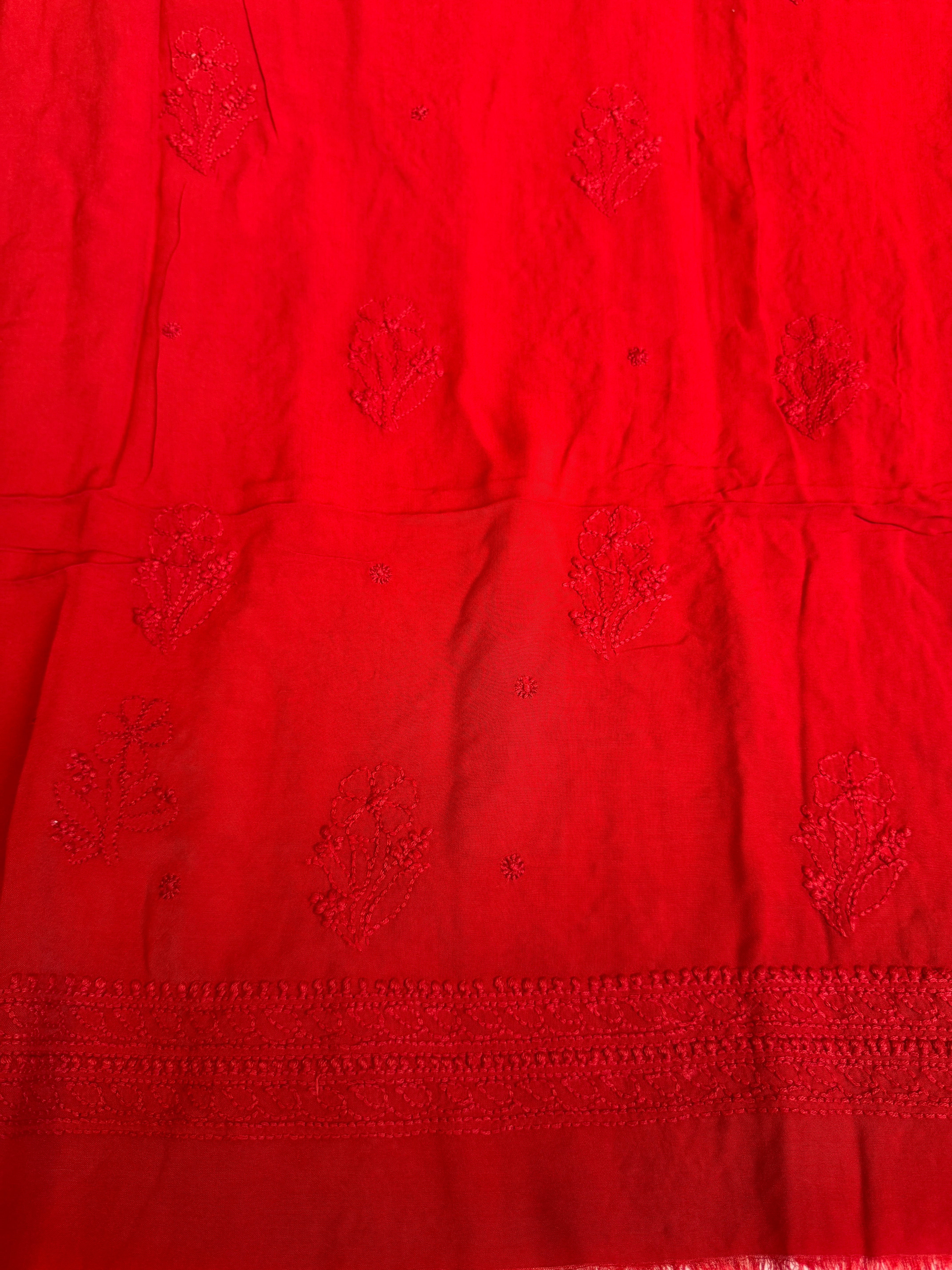 Modal Unstitched Kurti Fabric - Red ARIAA CHIKANKARI