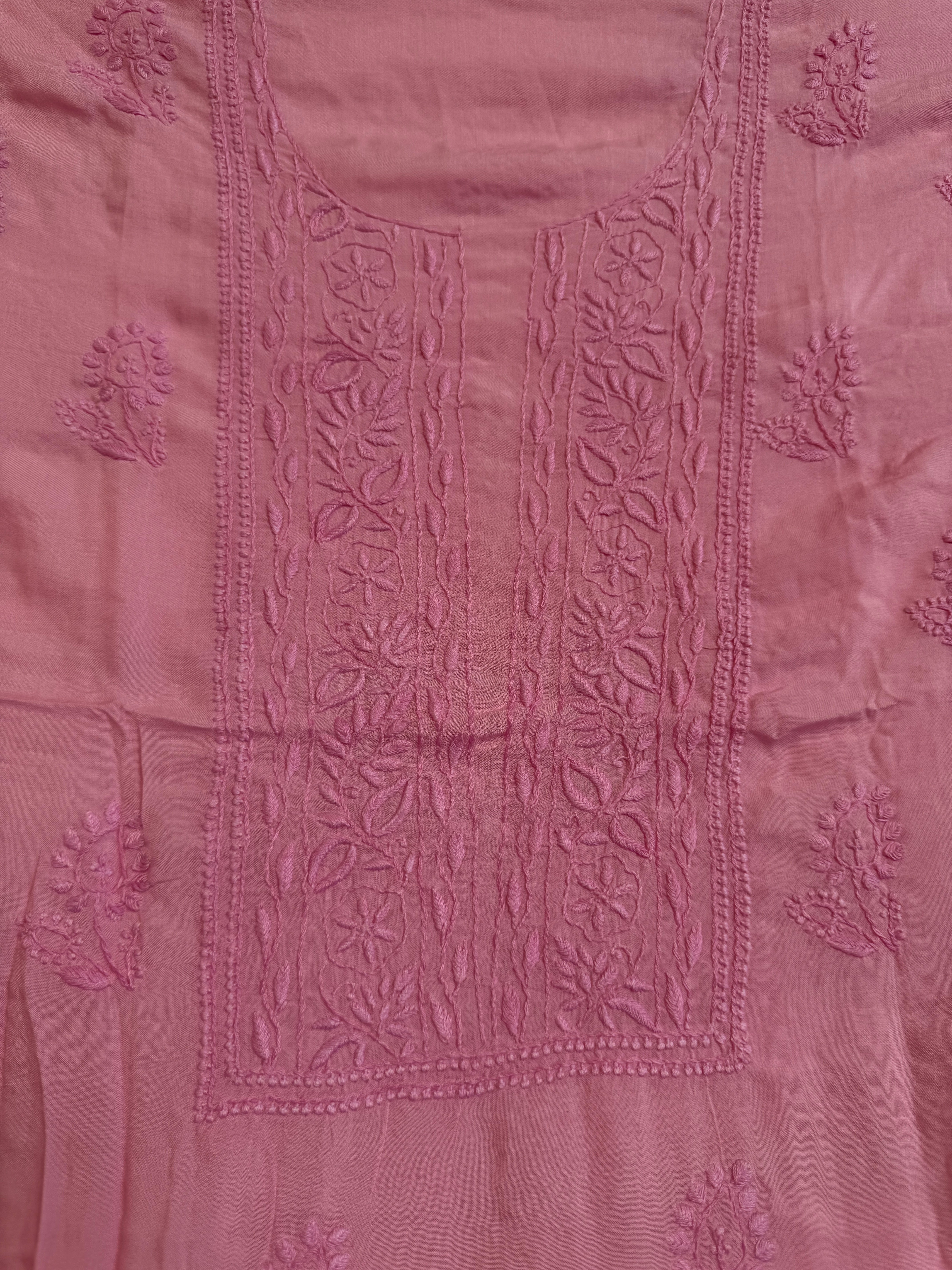 Modal Chikankari Unstitched Kurti Fabric - Pink ARIAA CHIKANKARI