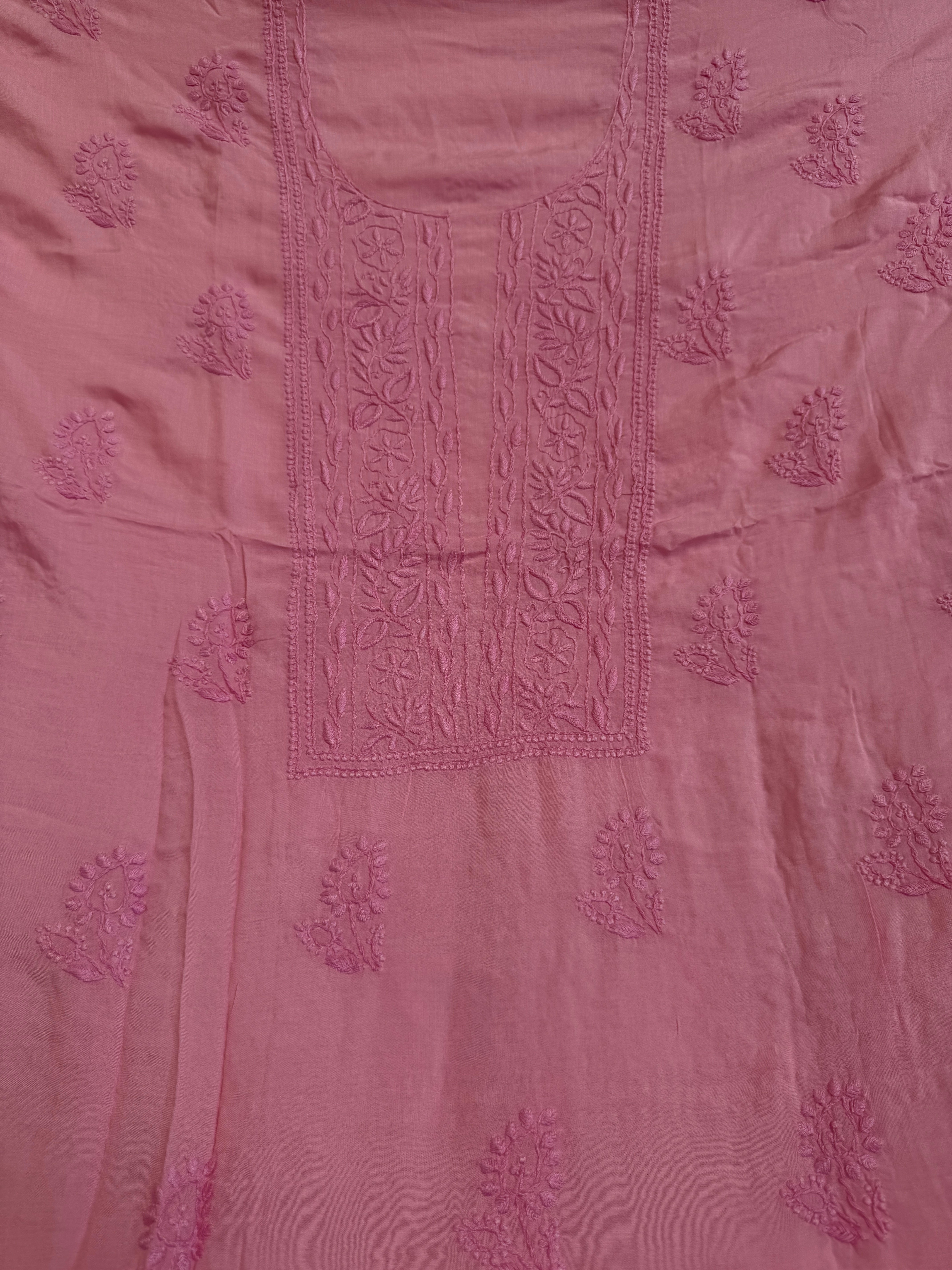 Modal Chikankari Unstitched Kurti Fabric - Pink ARIAA CHIKANKARI