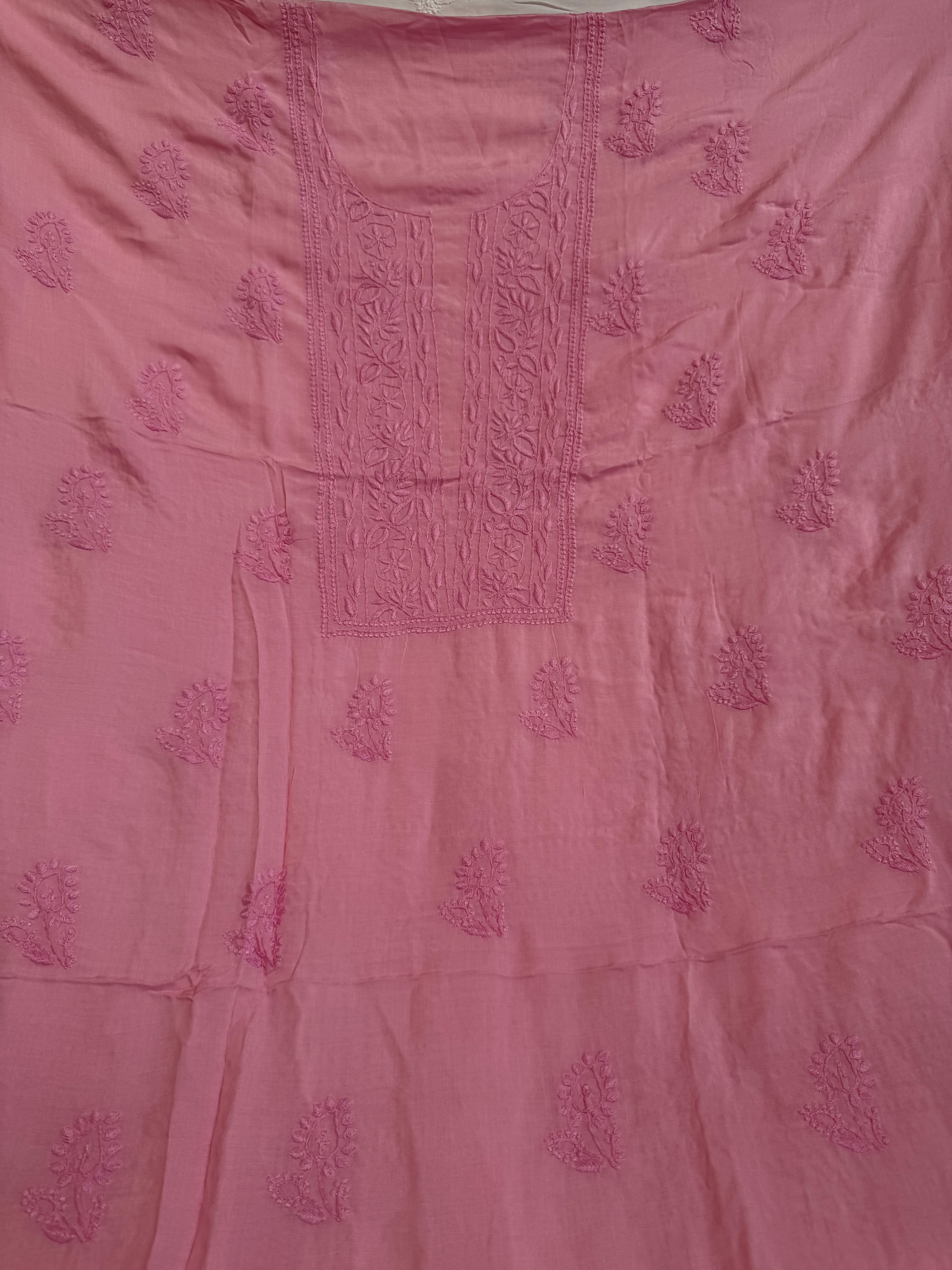 Modal Chikankari Unstitched Kurti Fabric - Pink