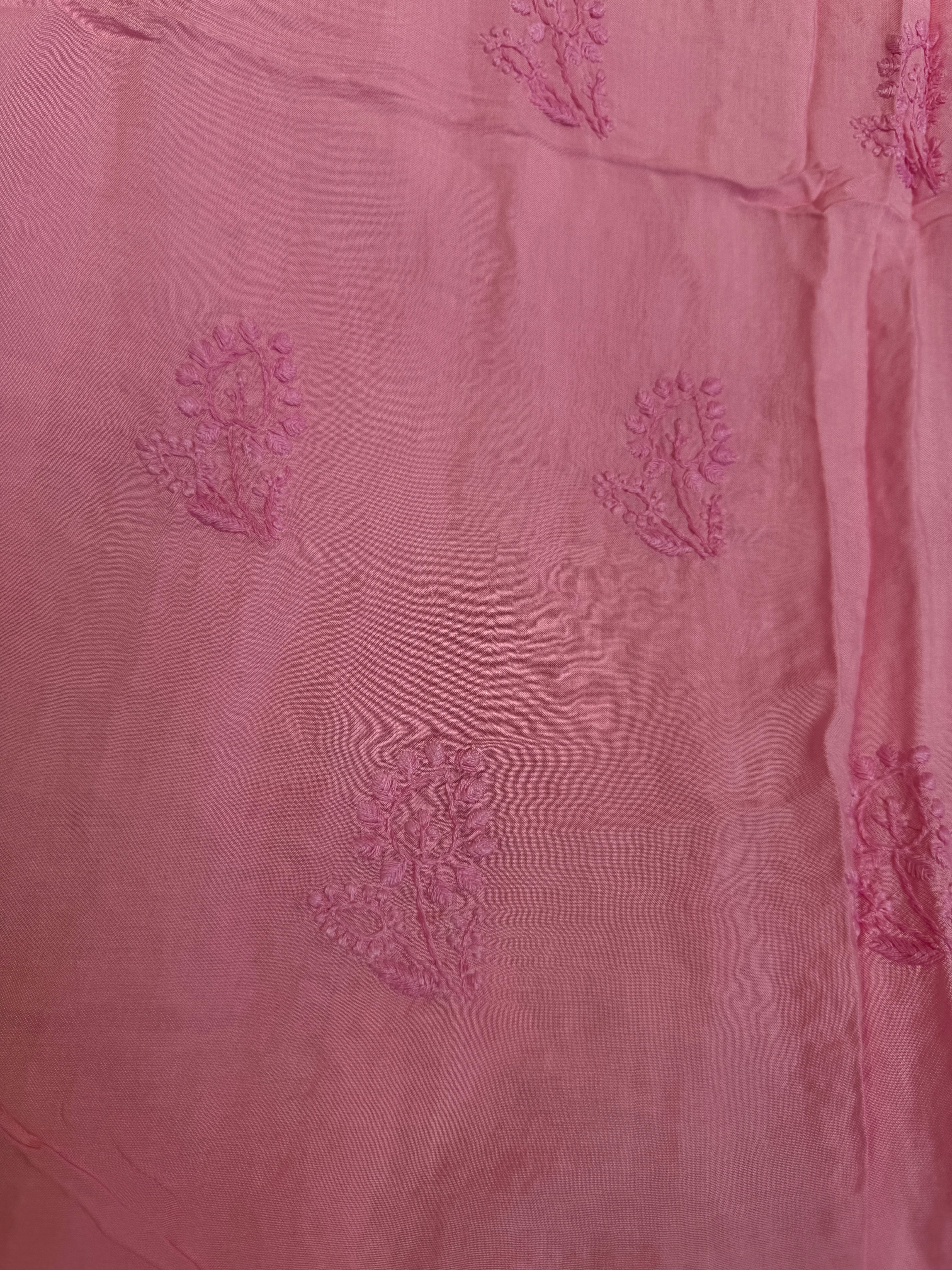 Modal Chikankari Unstitched Kurti Fabric - Pink ARIAA CHIKANKARI