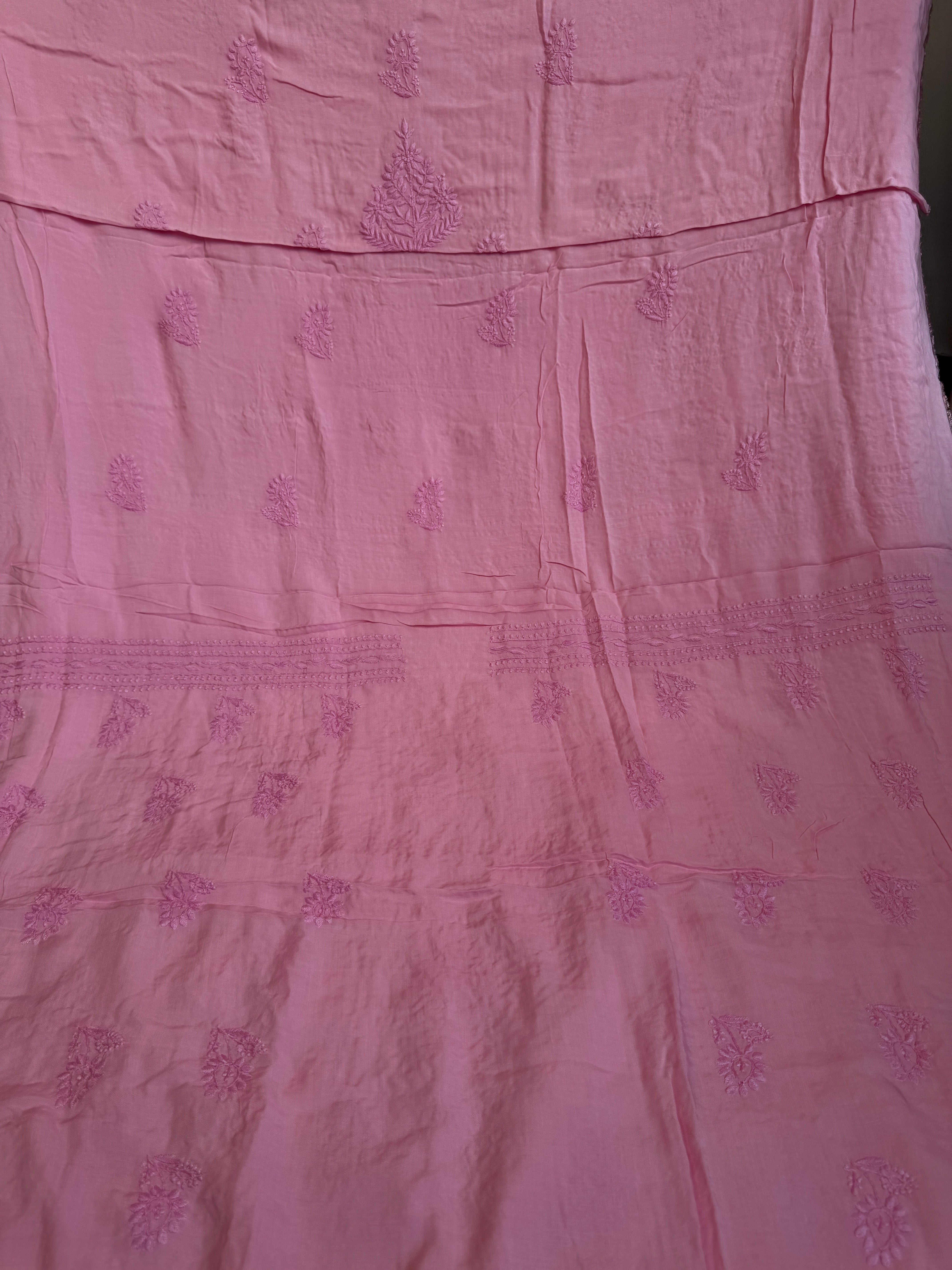 Modal Chikankari Unstitched Kurti Fabric - Pink