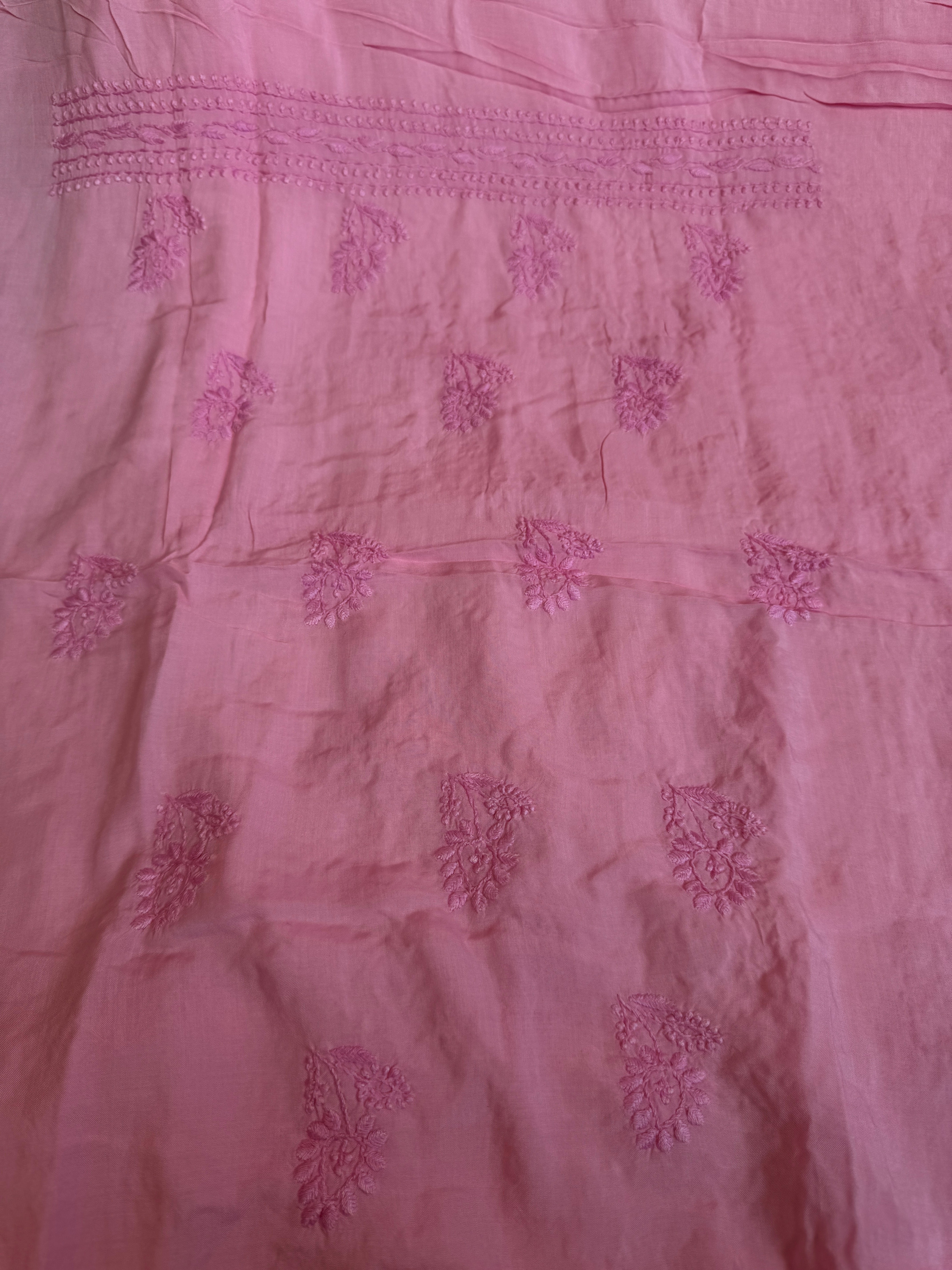 Modal Chikankari Unstitched Kurti Fabric - Pink