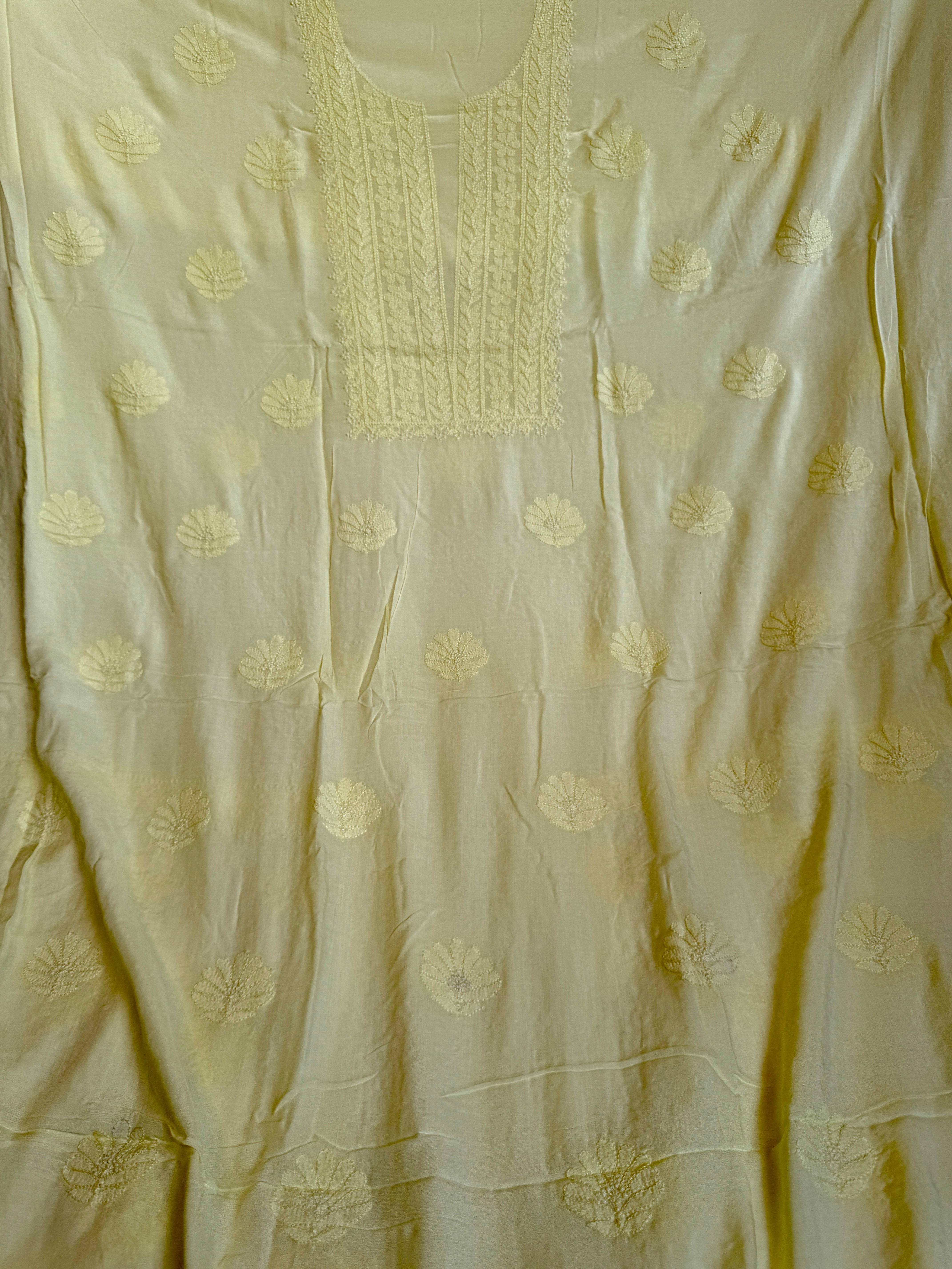 Modal Chikankari Unstitched Kurti Fabric - Lemon Yellow ARIAA CHIKANKARI
