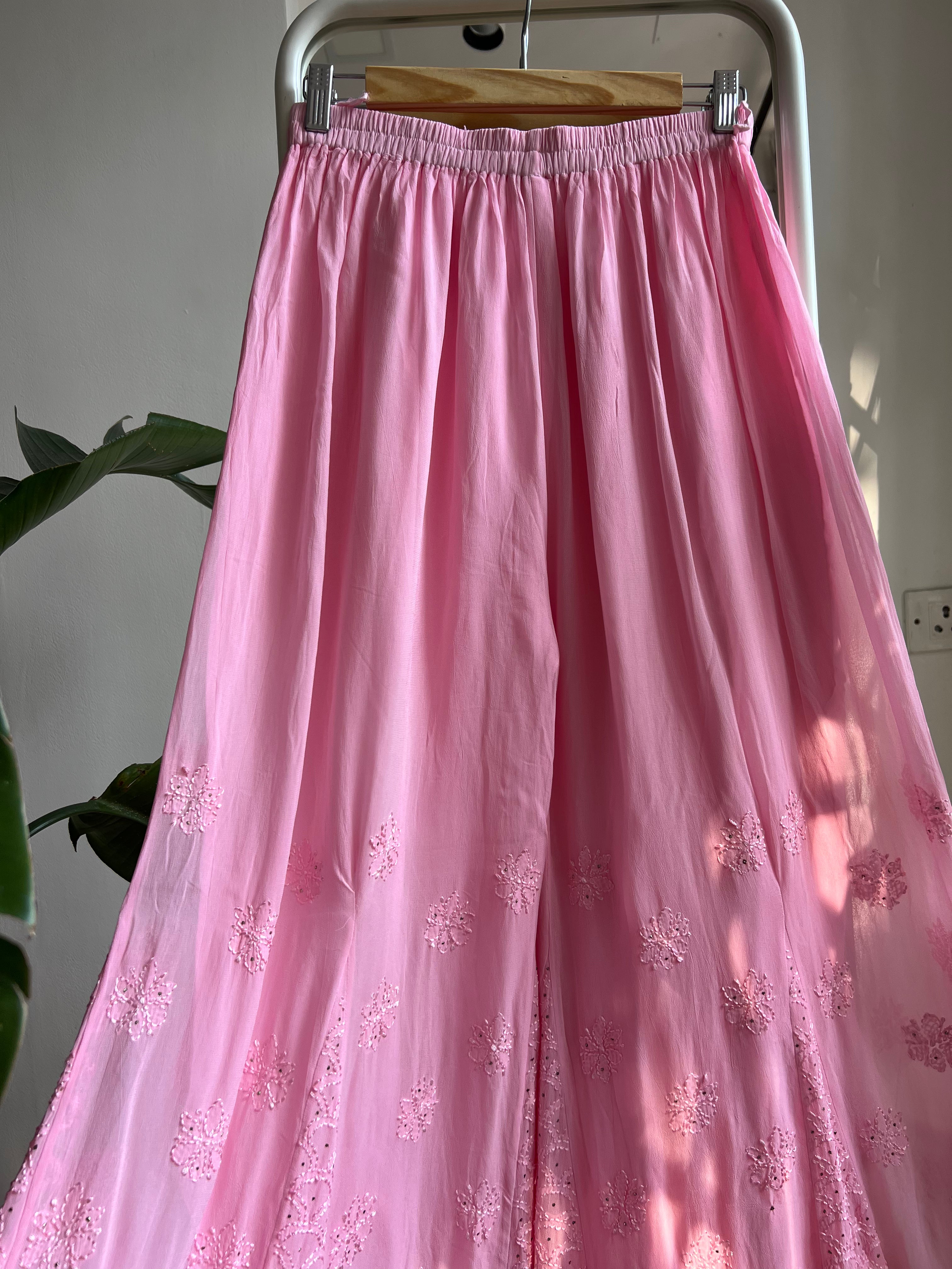 Chikankari Plazzo with mukaish - Flare - Pink ARIAA CHIKANKARI