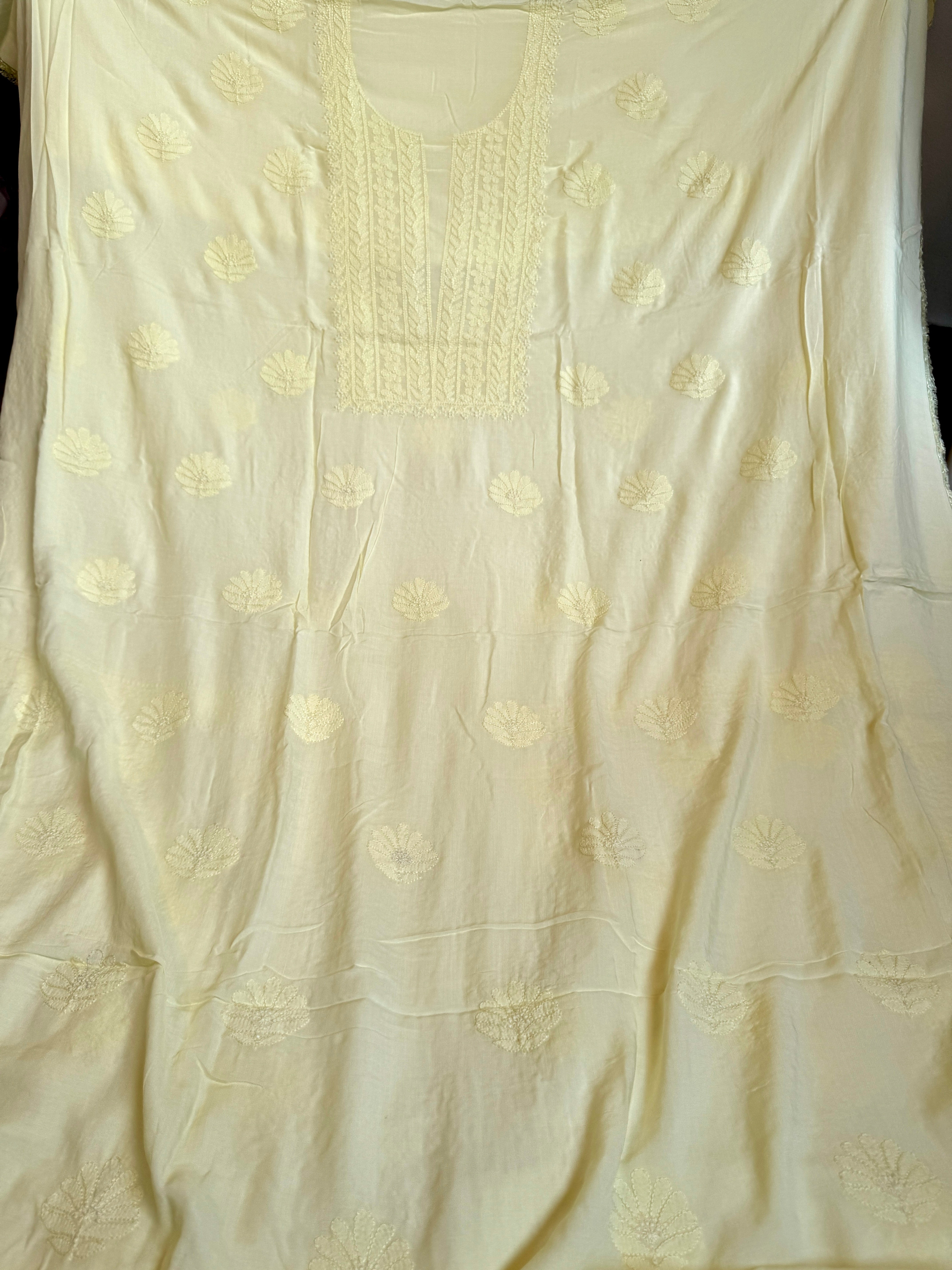 Modal Chikankari Unstitched Kurti Fabric - Lemon Yellow ARIAA CHIKANKARI