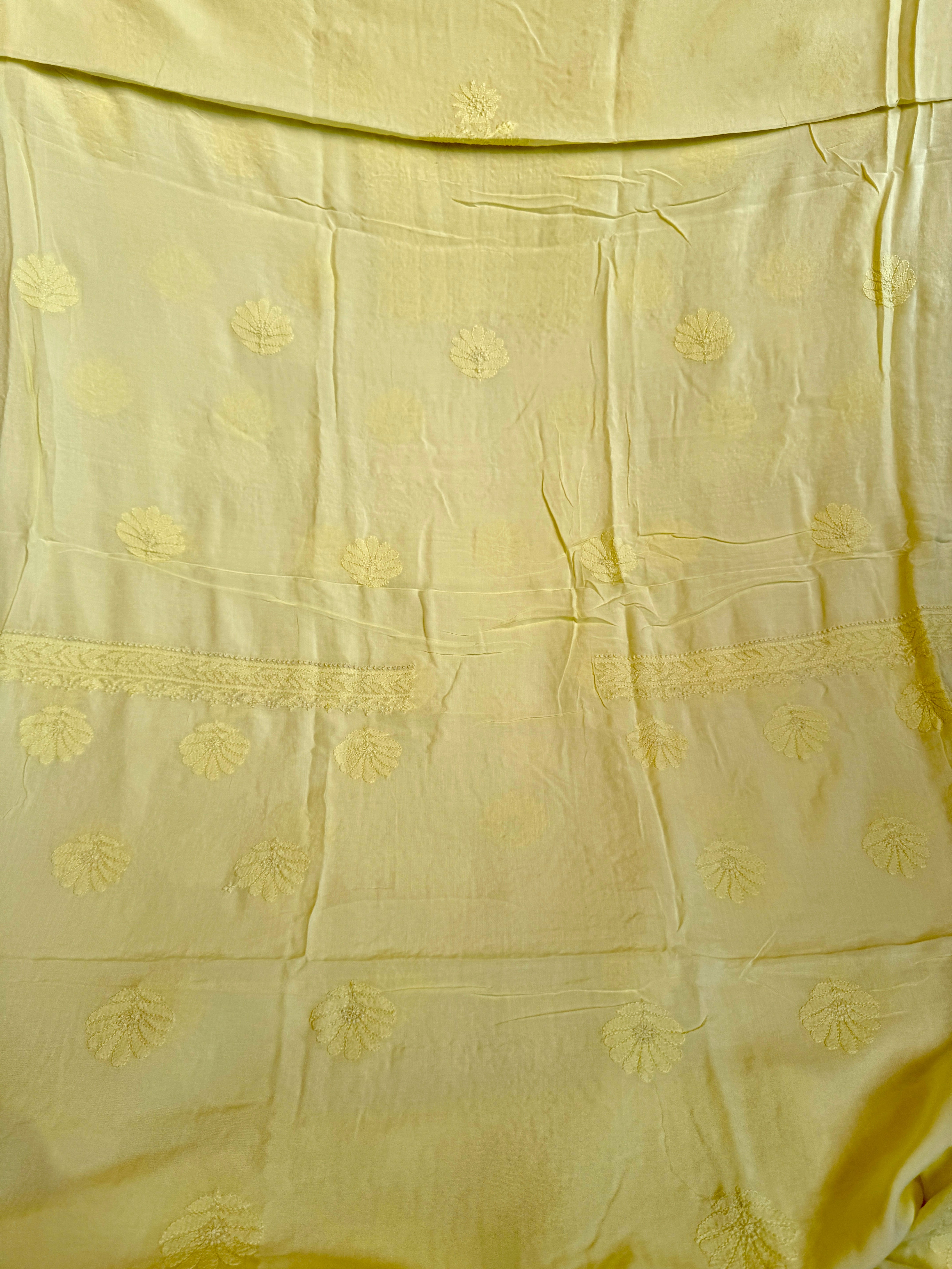 Modal Chikankari Unstitched Kurti Fabric - Lemon Yellow ARIAA CHIKANKARI