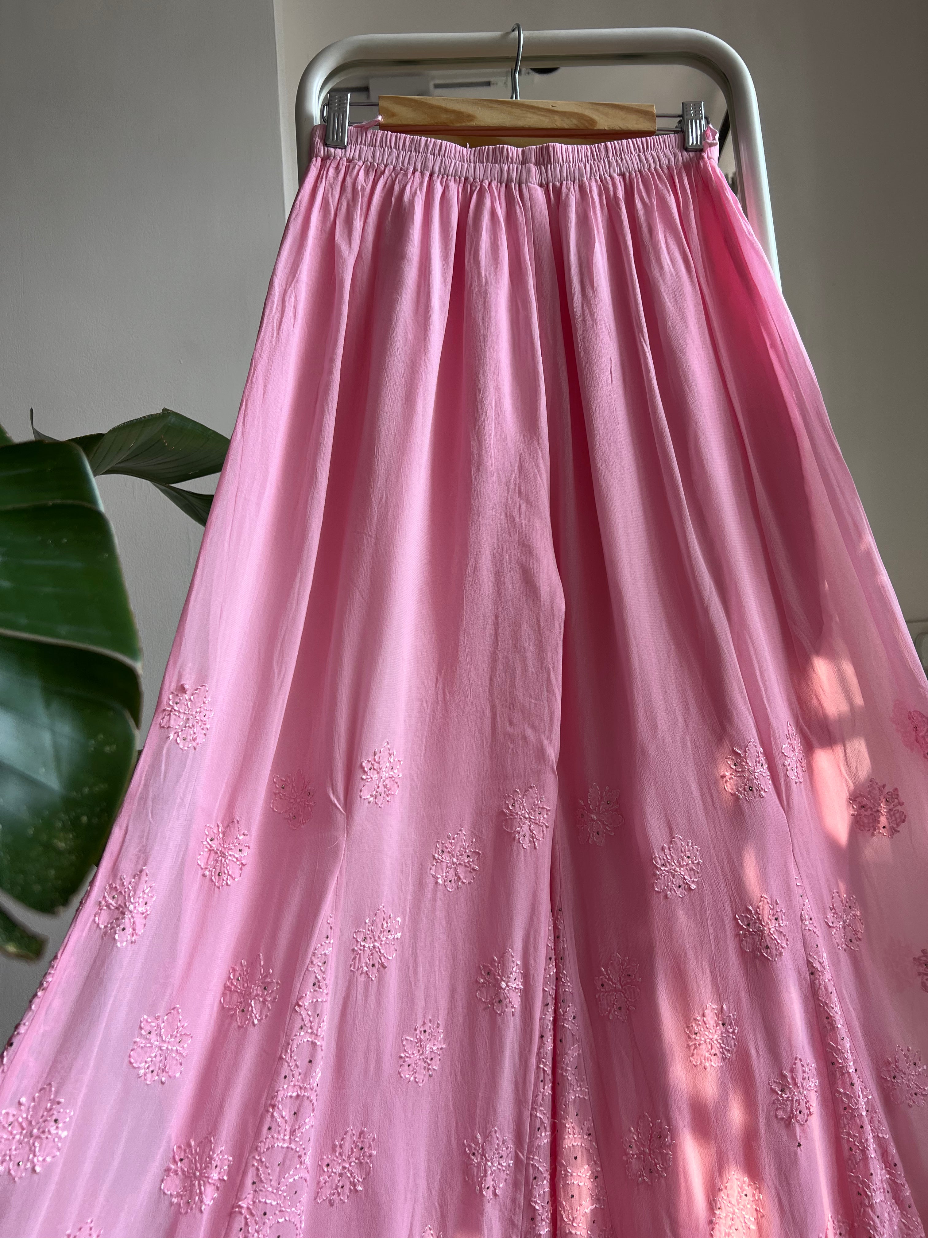 Chikankari Plazzo with mukaish - Flare - Pink ARIAA CHIKANKARI