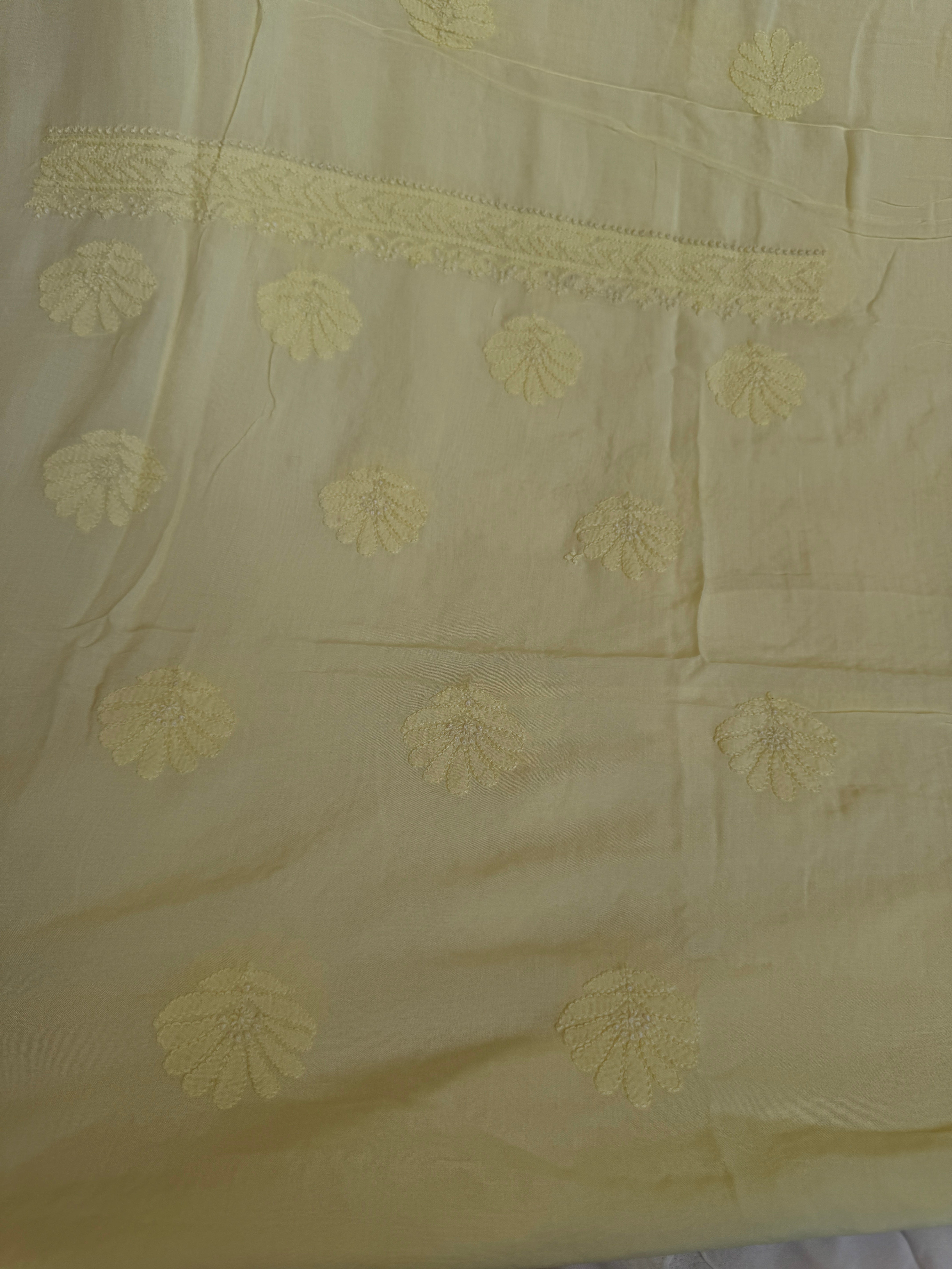 Modal Chikankari Unstitched Kurti Fabric - Lemon Yellow ARIAA CHIKANKARI