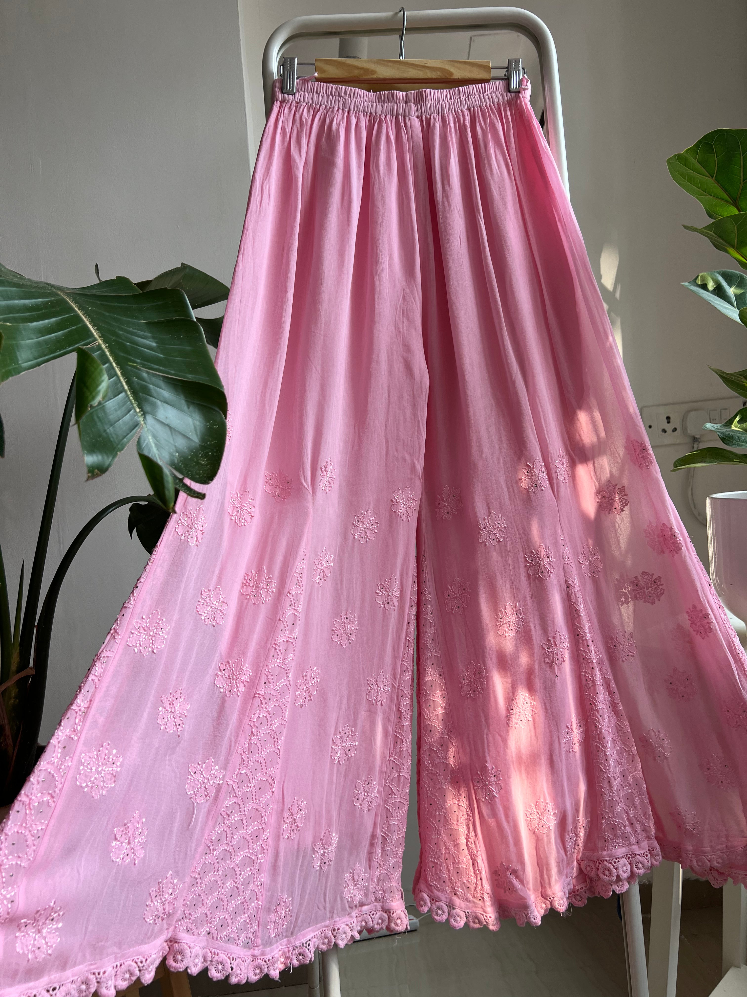 Chikankari Plazzo with mukaish - Flare - Pink ARIAA CHIKANKARI