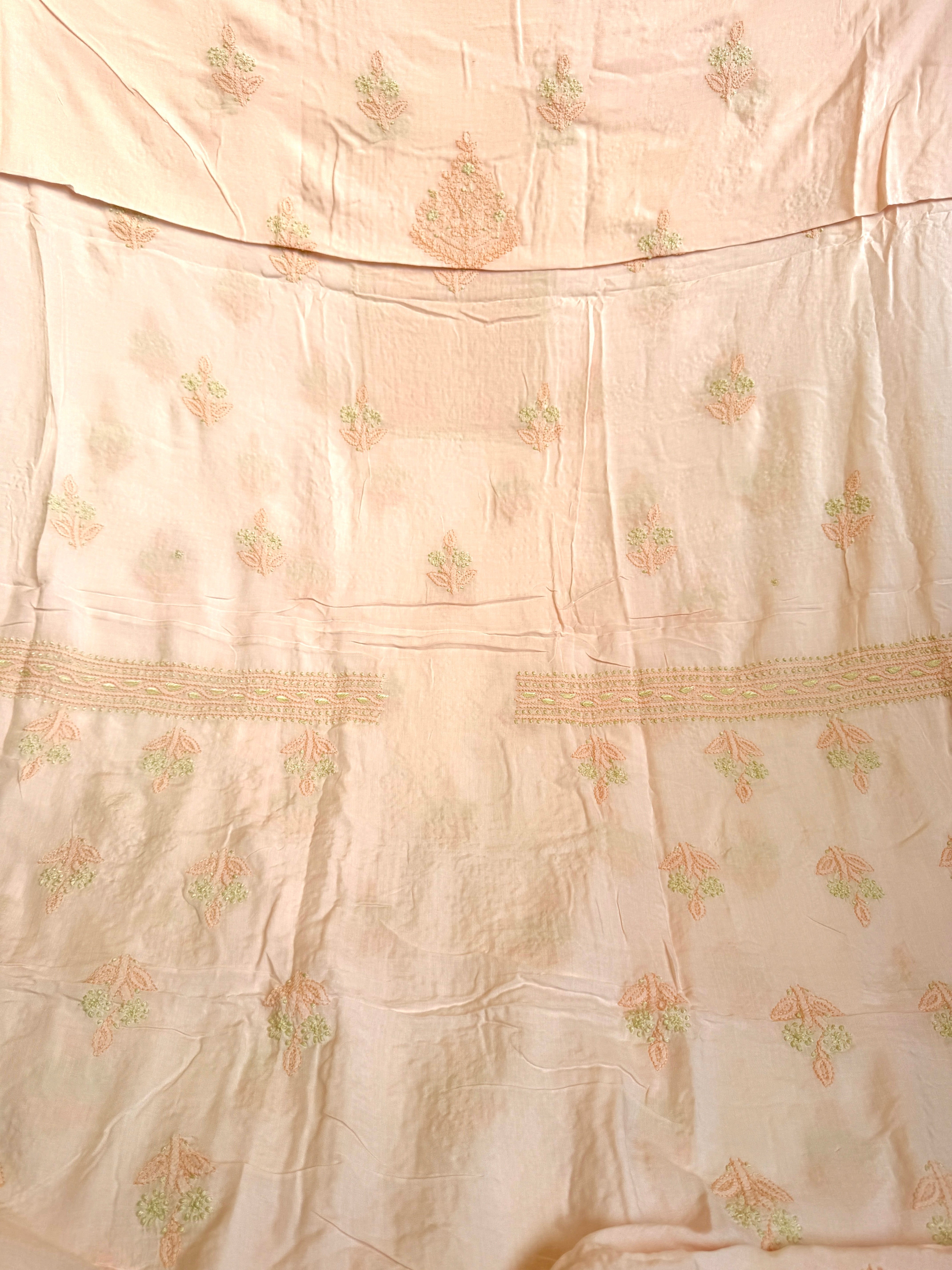 Modal Unstitched Kurti Fabric - Peach- Multi Threadwork ARIAA CHIKANKARI