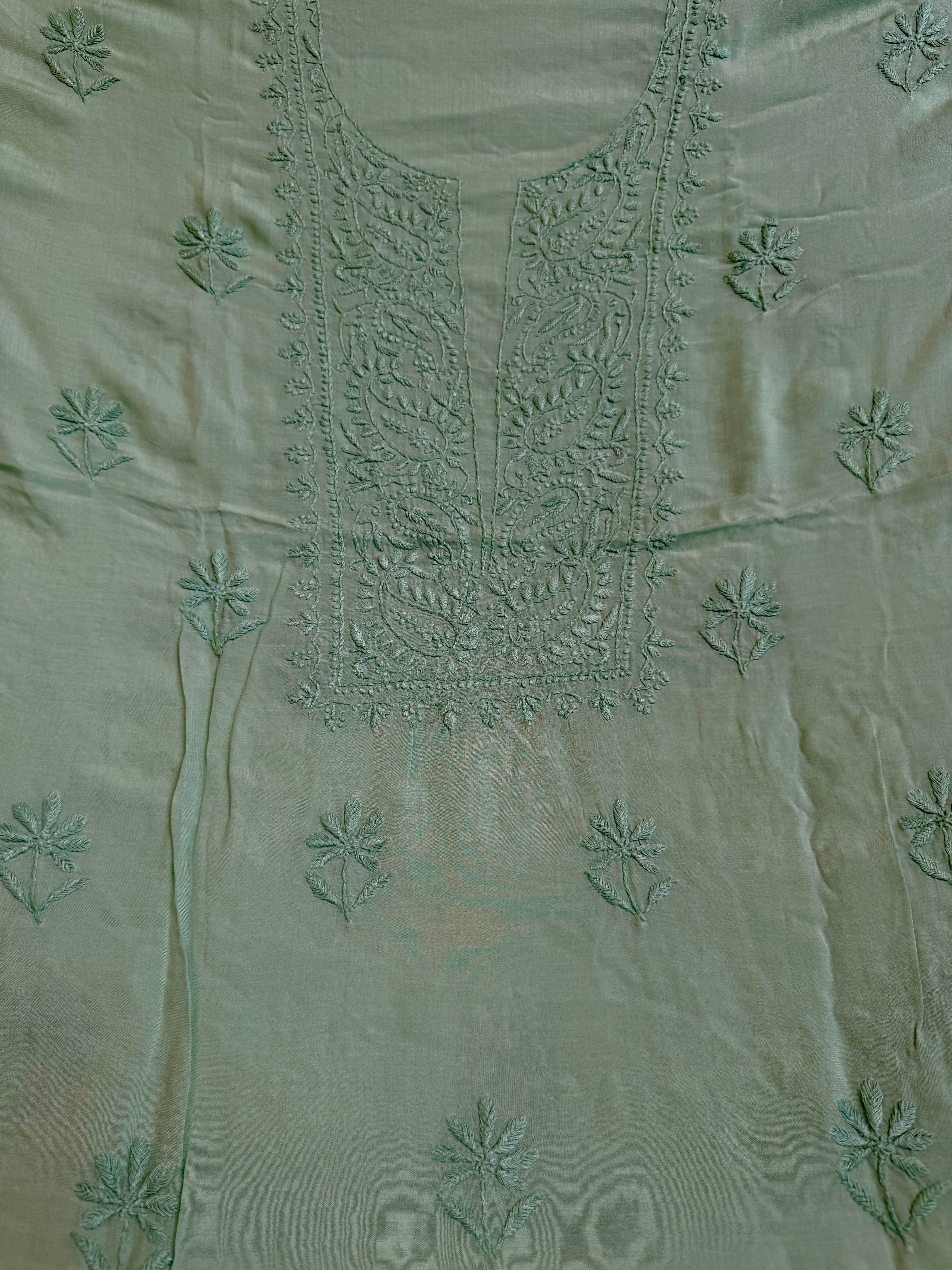 Modal Unstitched Kurti Fabric - Green ARIAA CHIKANKARI