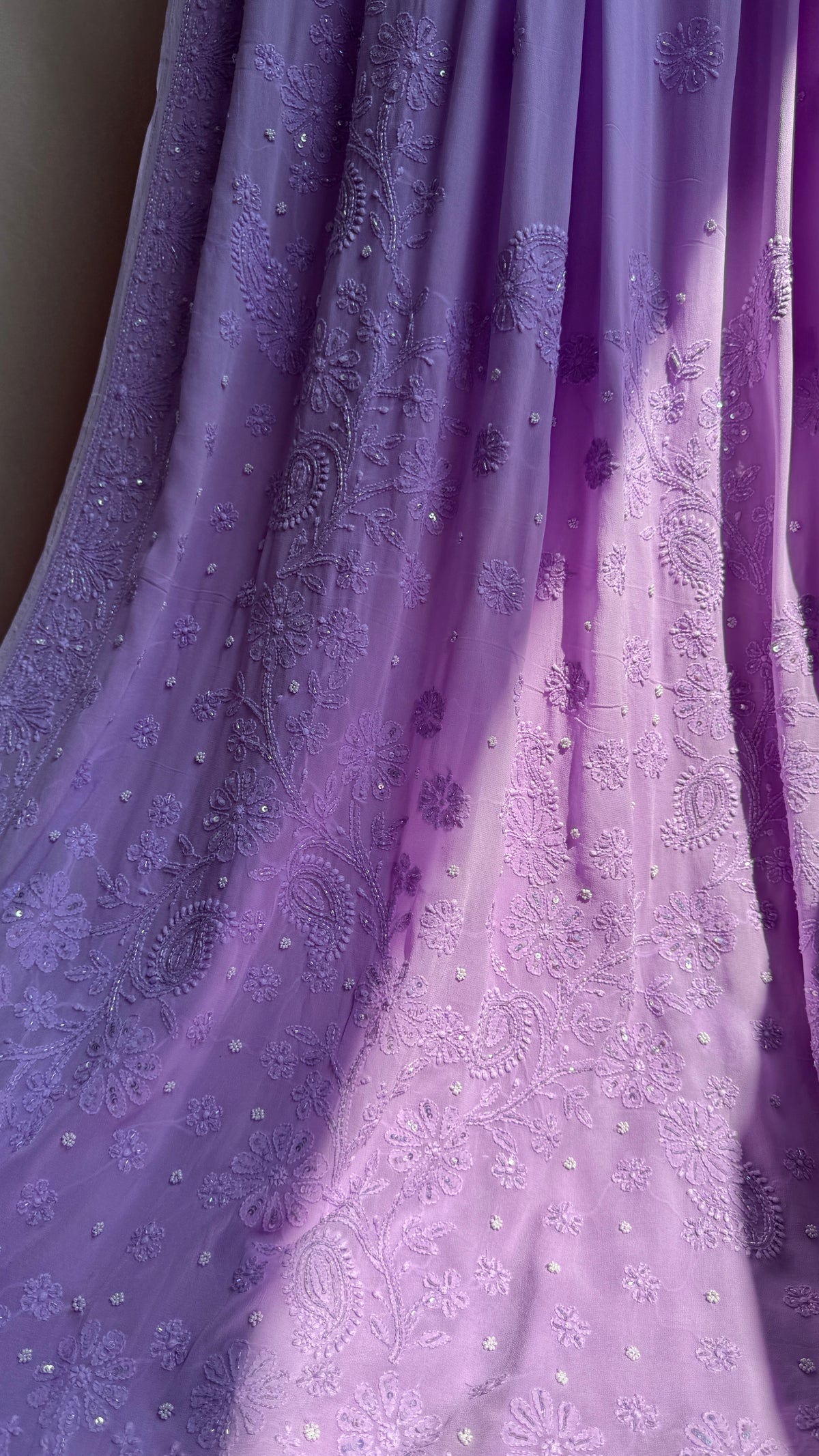 Viscose Lavender Chikankari saree with Pearl embellishments (Copy)