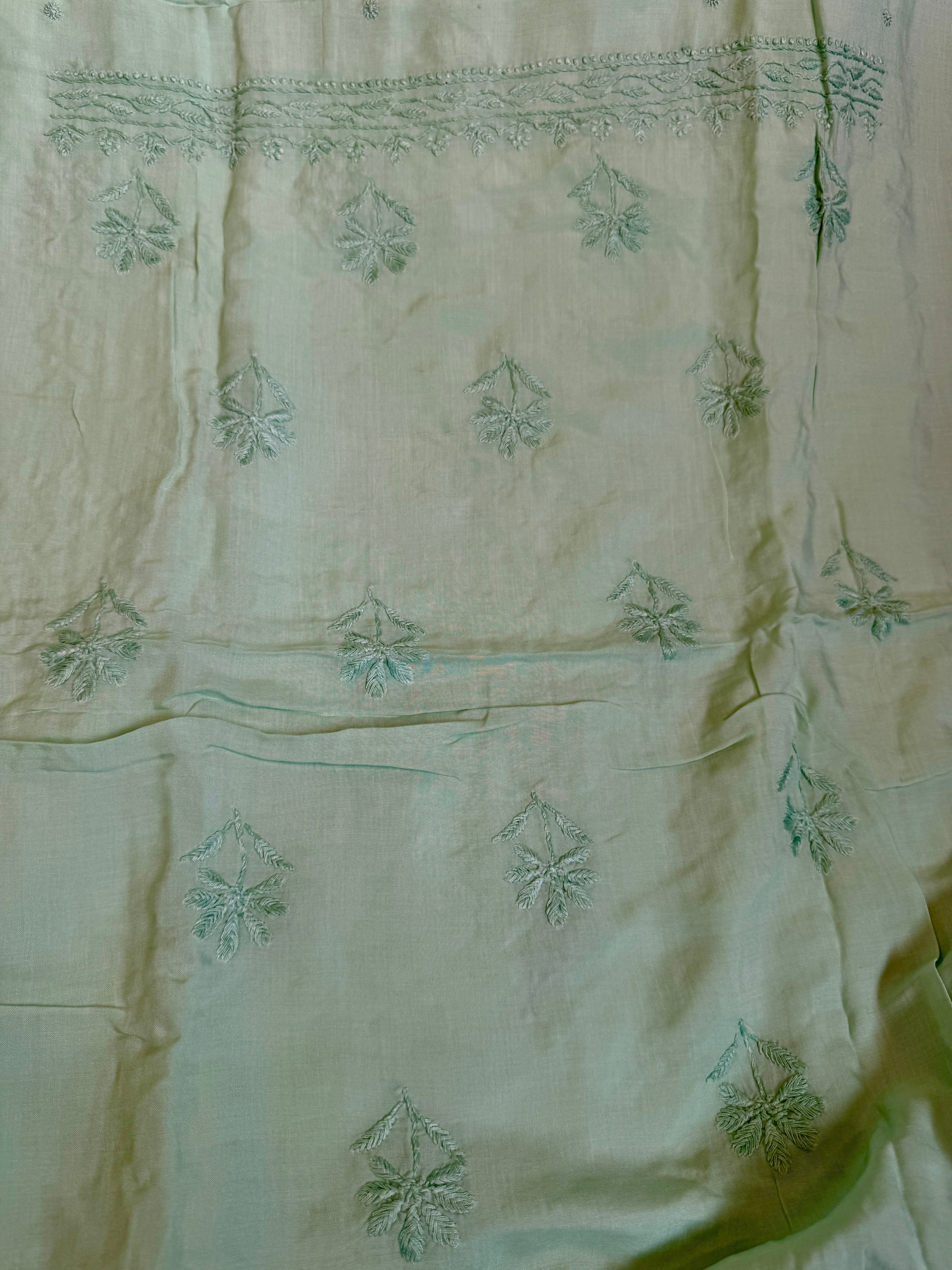 Modal Unstitched Kurti Fabric - Green ARIAA CHIKANKARI