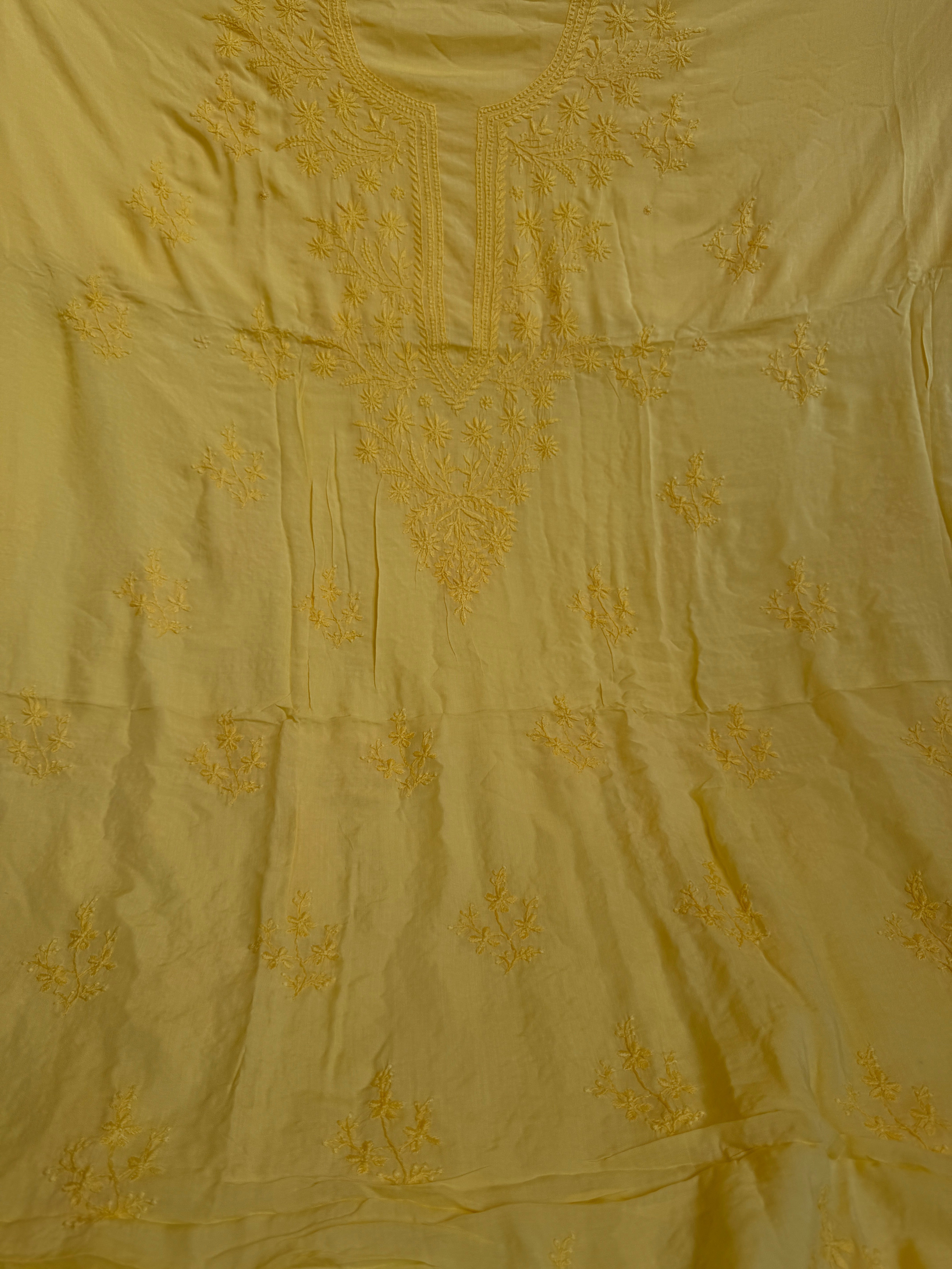 Modal Unstitched Kurti Fabric - Yellow ARIAA CHIKANKARI