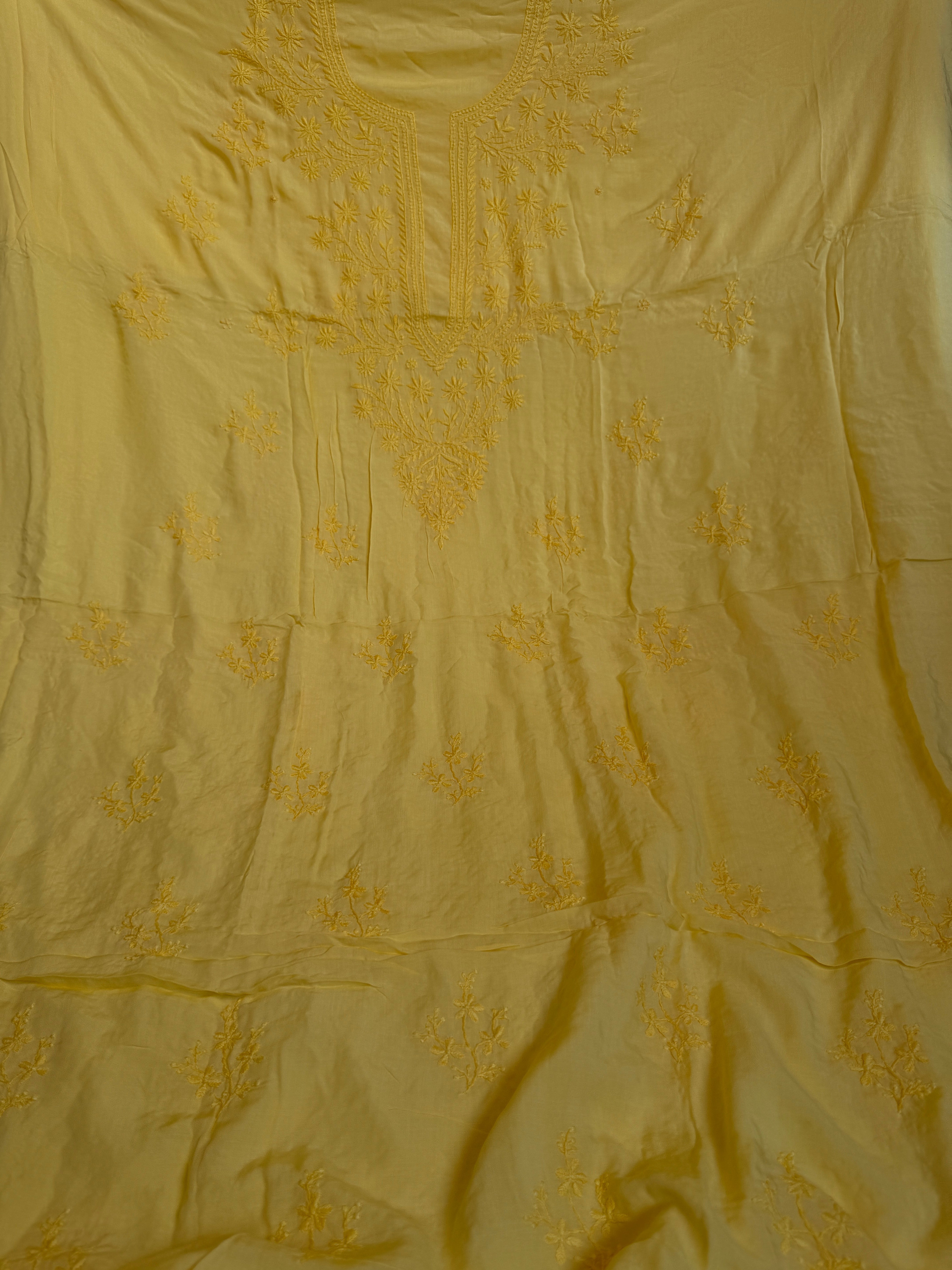 Modal Unstitched Kurti Fabric - Yellow ARIAA CHIKANKARI