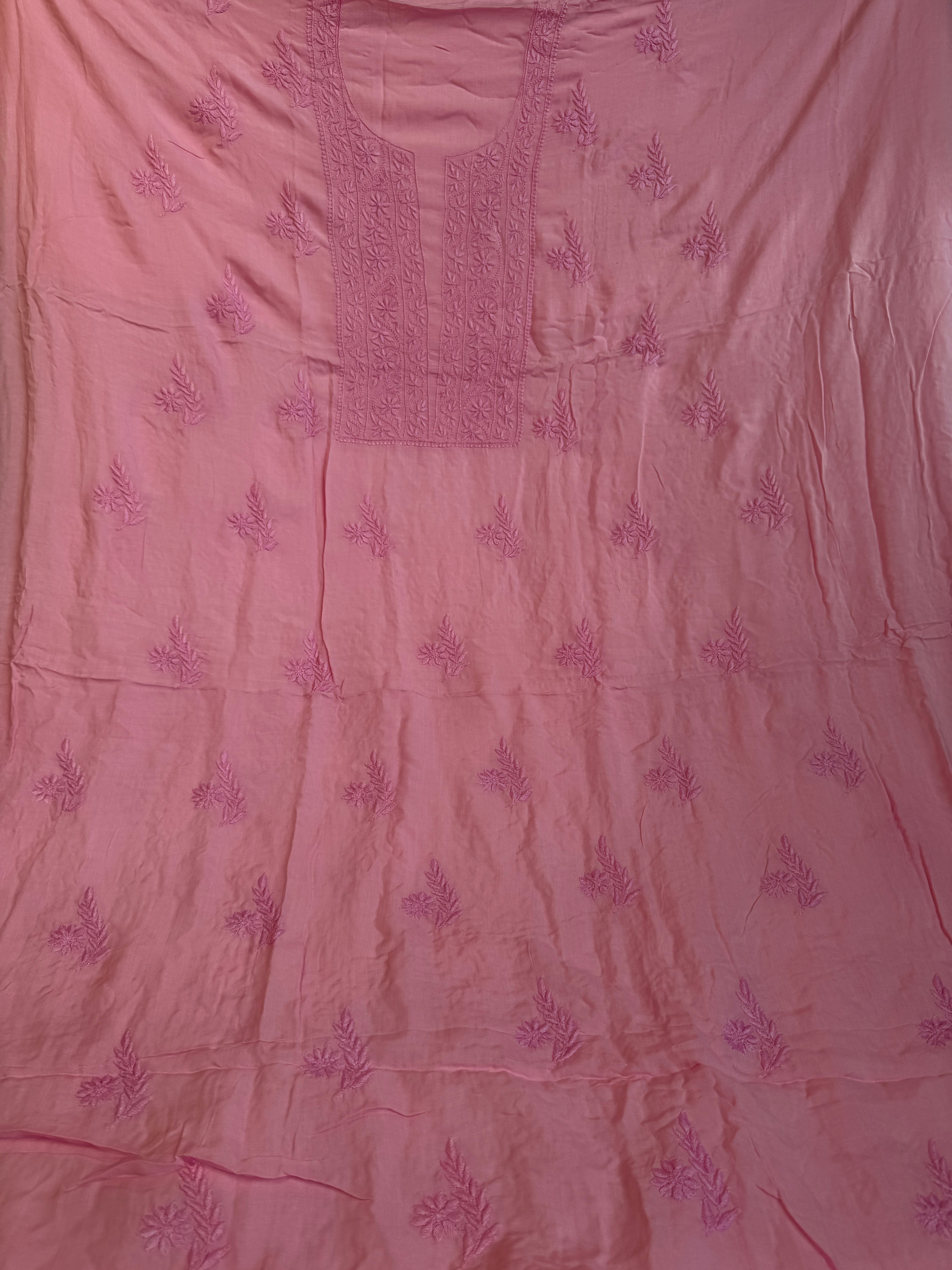 Modal Chikankari Unstitched Kurti Fabric - Pink ARIAA CHIKANKARI