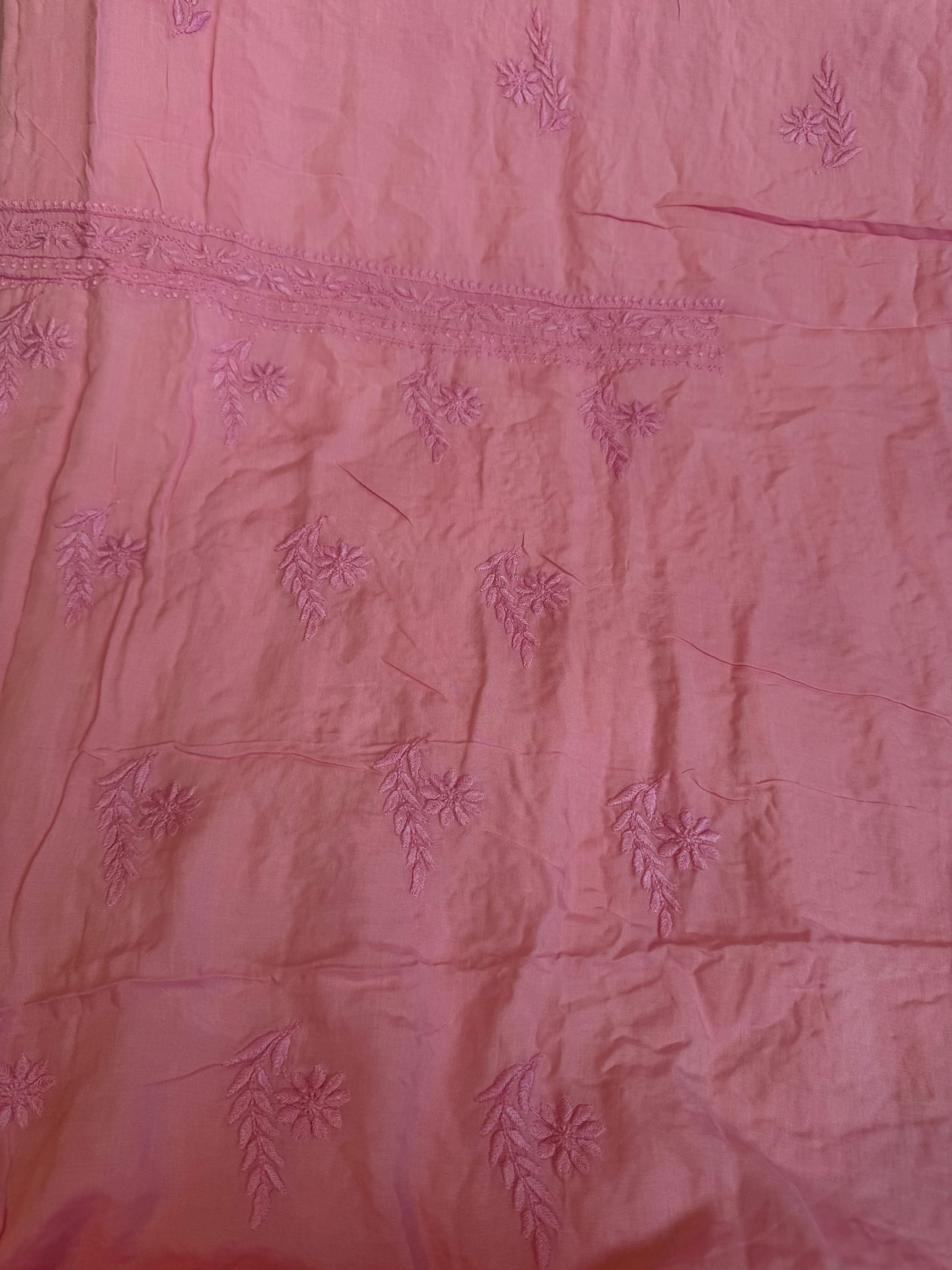 Modal Chikankari Unstitched Kurti Fabric - Pink ARIAA CHIKANKARI