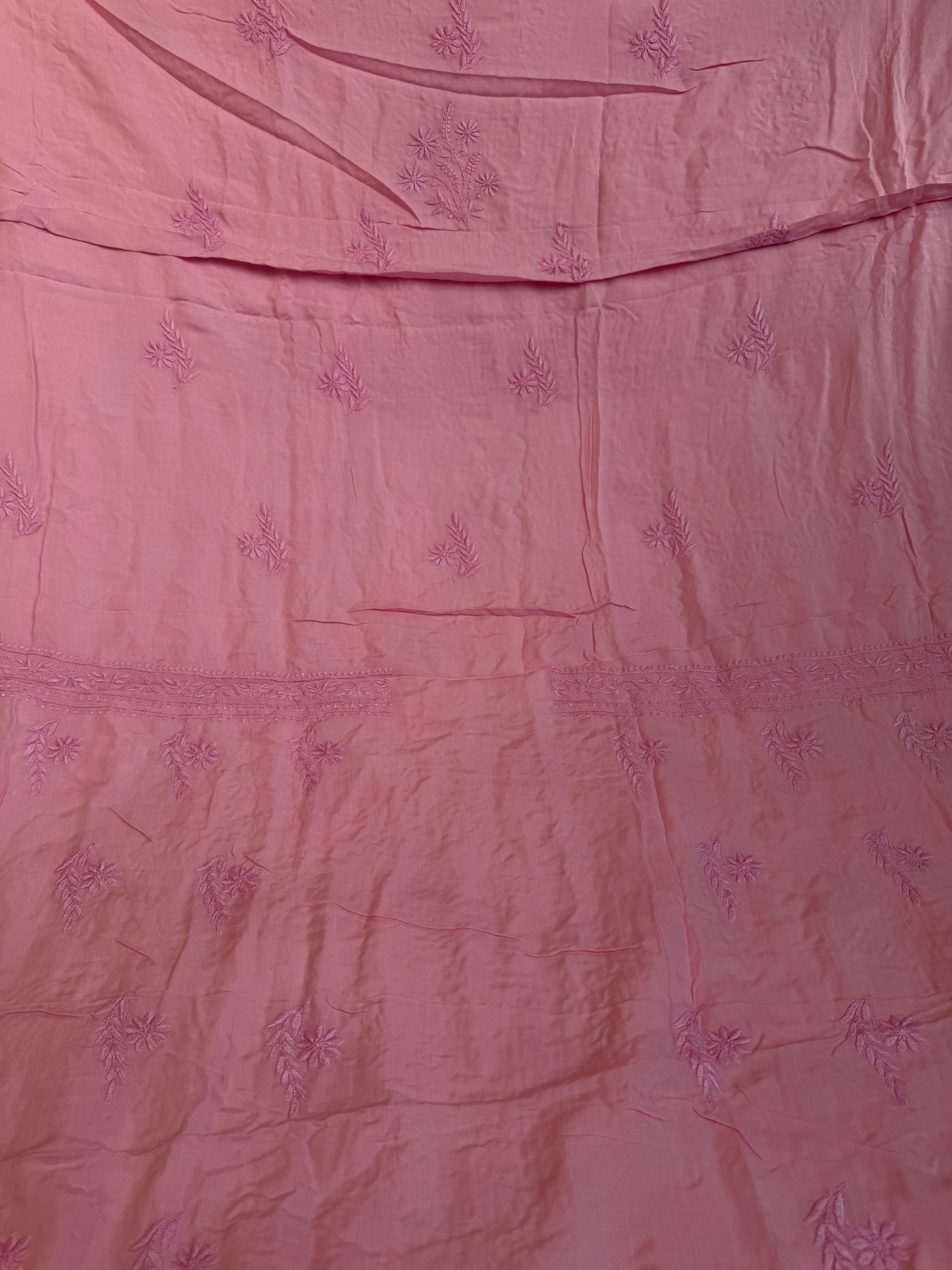 Modal Chikankari Unstitched Kurti Fabric - Pink ARIAA CHIKANKARI