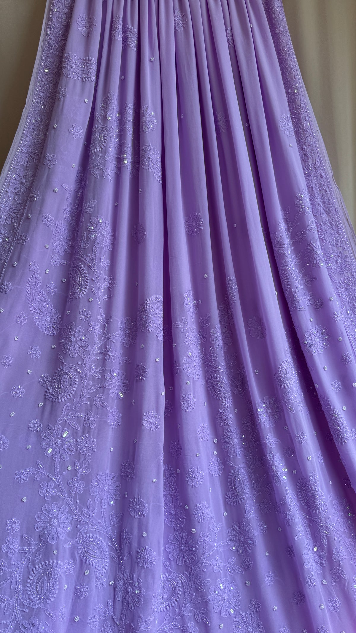 Viscose Lavender Chikankari saree with Pearl embellishments (Copy)