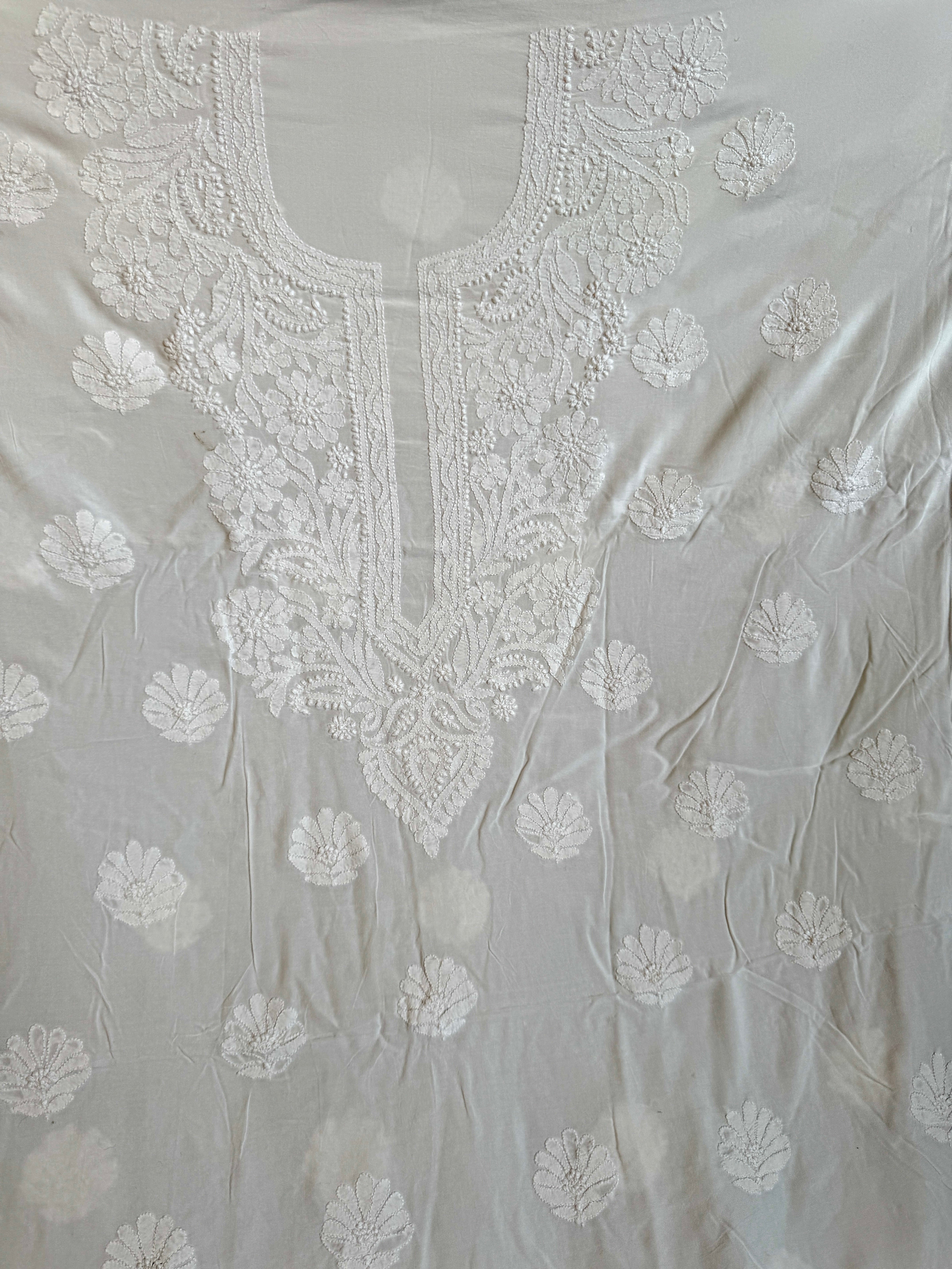 Modal Chikankari Unstitched Kurti Fabric - White ARIAA CHIKANKARI