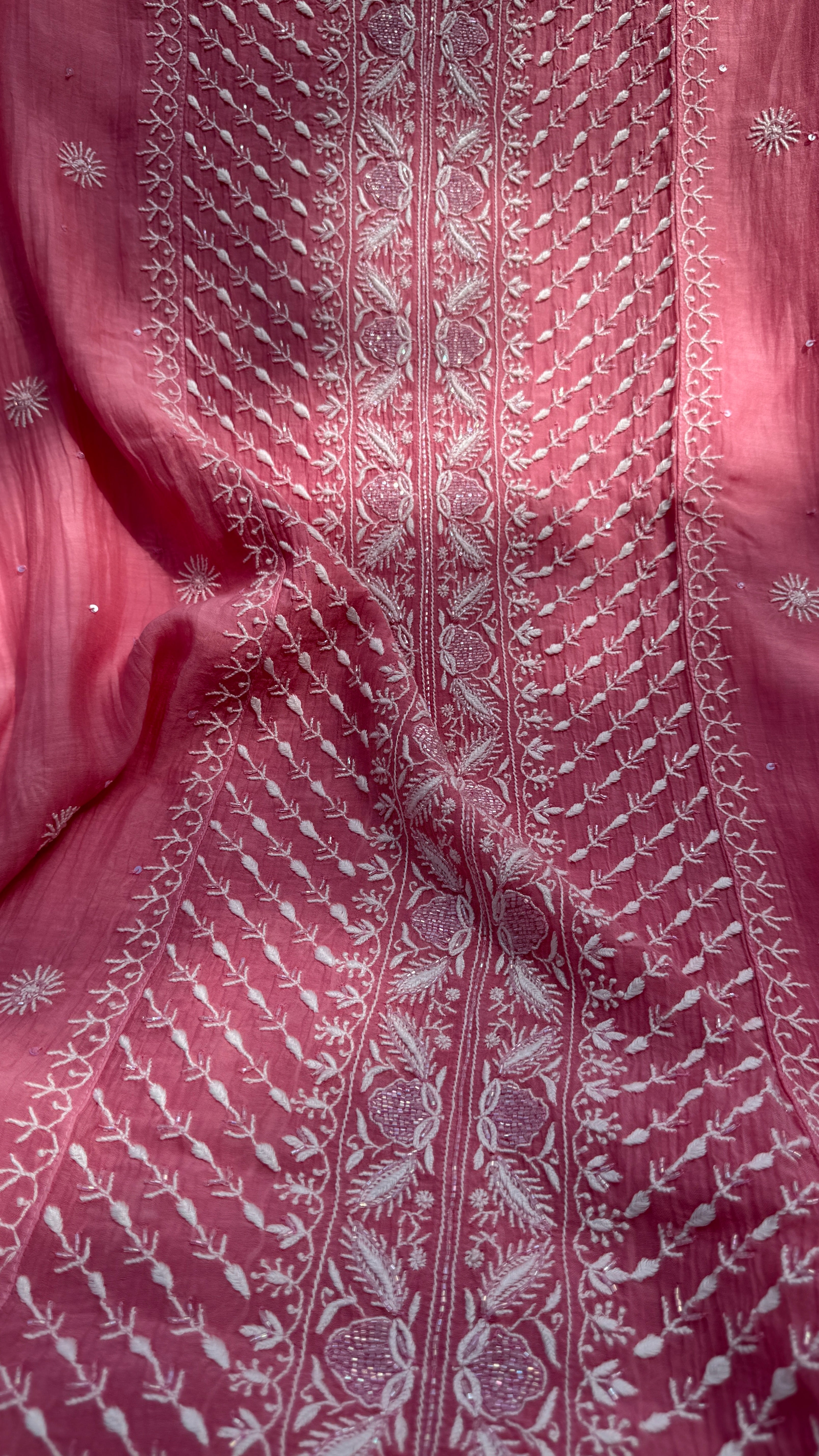 Mul Chanderi Chikankari - Unstitched Set - Rosewood
