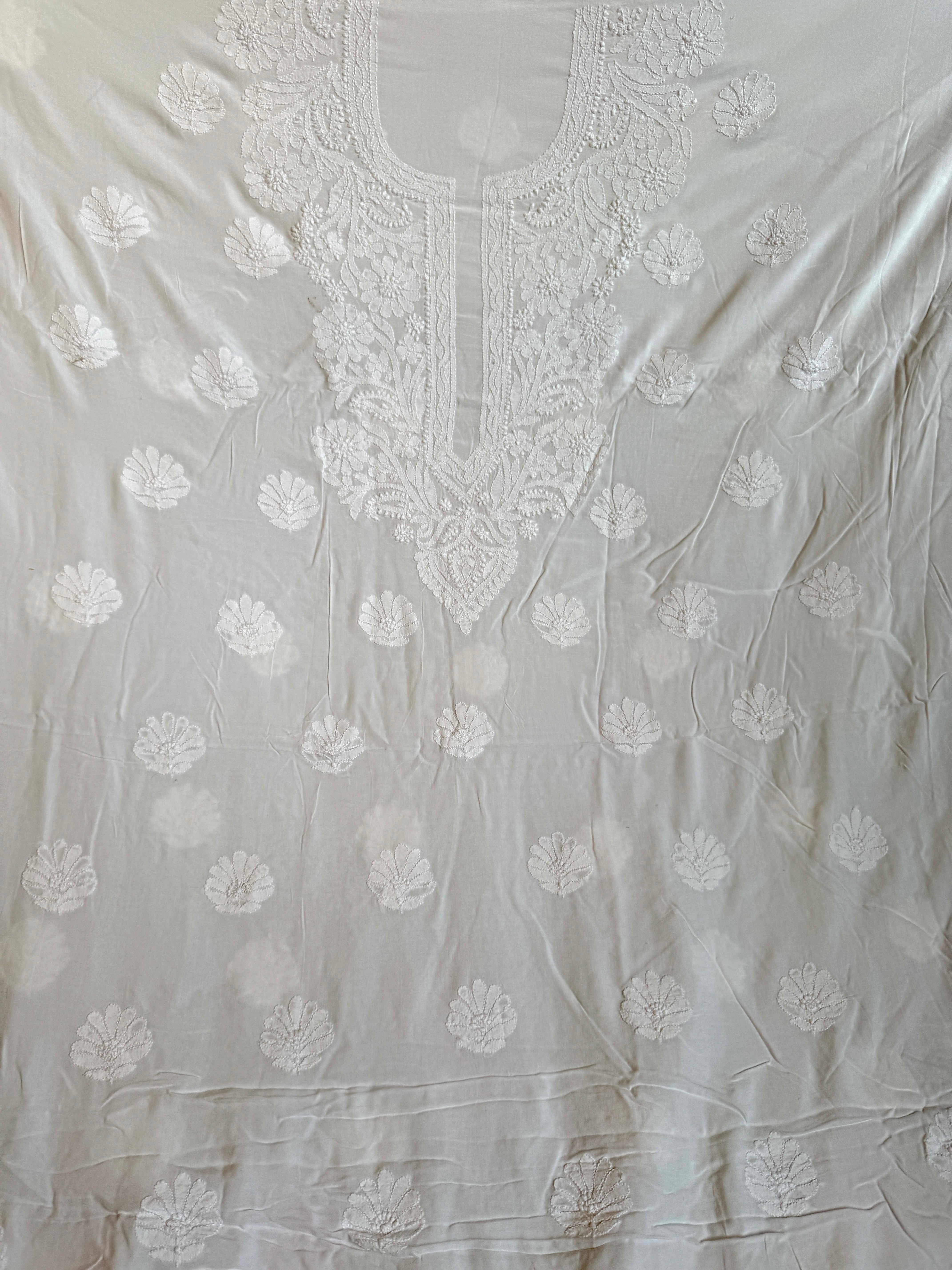 Modal Chikankari Unstitched Kurti Fabric - White ARIAA CHIKANKARI