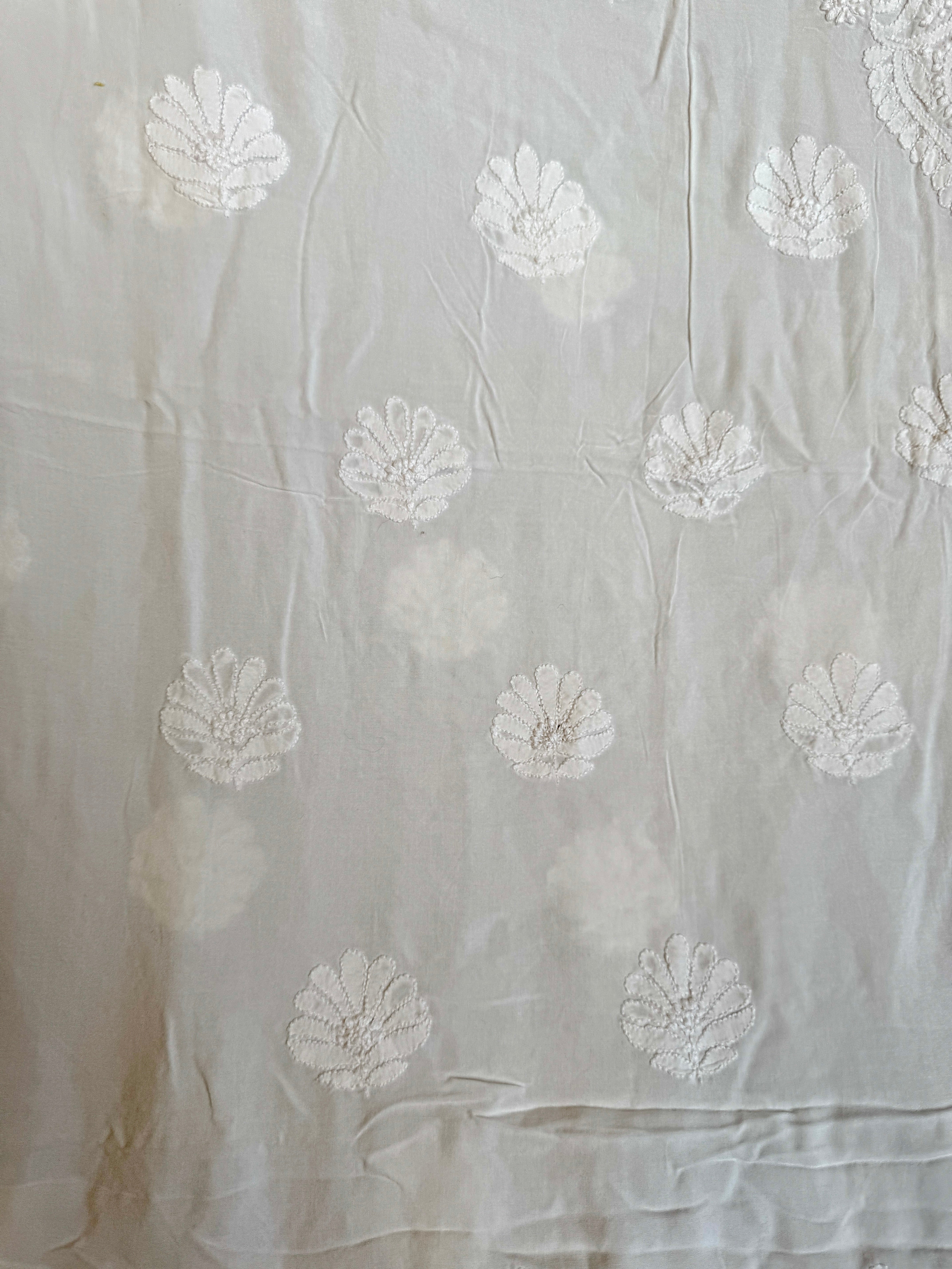 Modal Chikankari Unstitched Kurti Fabric - White ARIAA CHIKANKARI